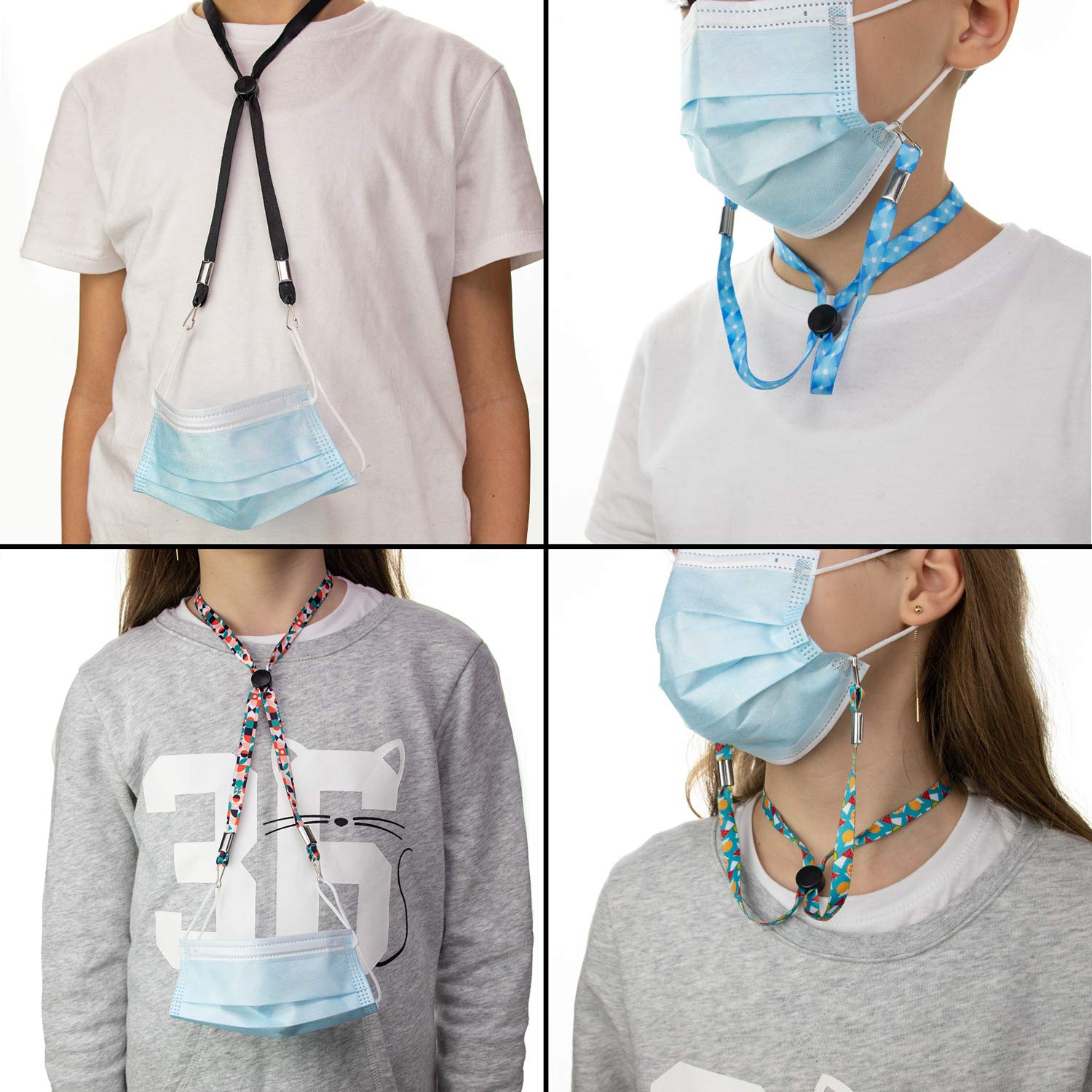 6PK Kids Mask Lanyard with Clips - Adjustable & Anti-Lost for School & Travel