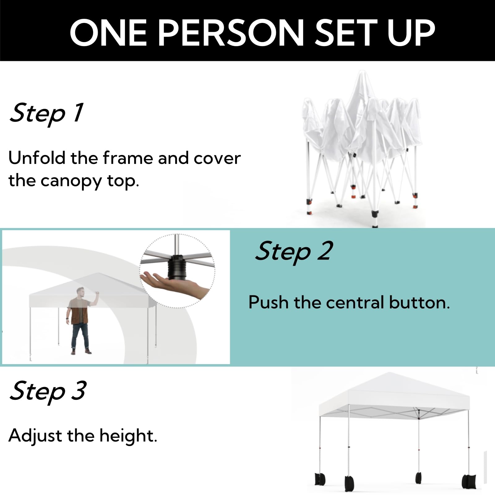 10x10ft Pop Up Canopy Tent - Easy 1-Person Setup Instant Shelter with Roller Bag | Includes 4 Weight Bags, 4 Ropes & 8 Stakes | Perfect for Beach Parties, Camping, Outdoor Events & Commercial Use - White