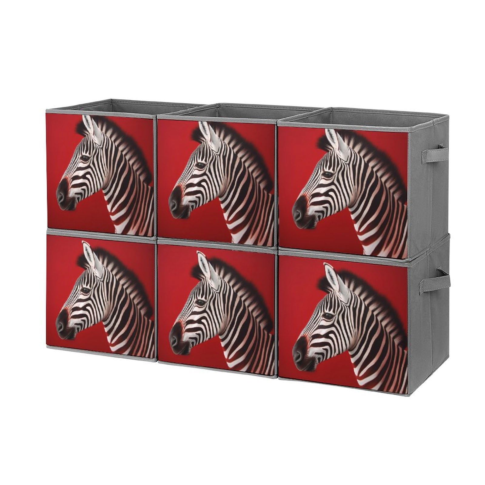 6-Pack Zebra Print Red Collapsible Storage Bins with Handles - Large Closet Organizer Baskets for Clothing, Toys & Home Organization | Perfect for Bedroom, Nursery & Closet Storage