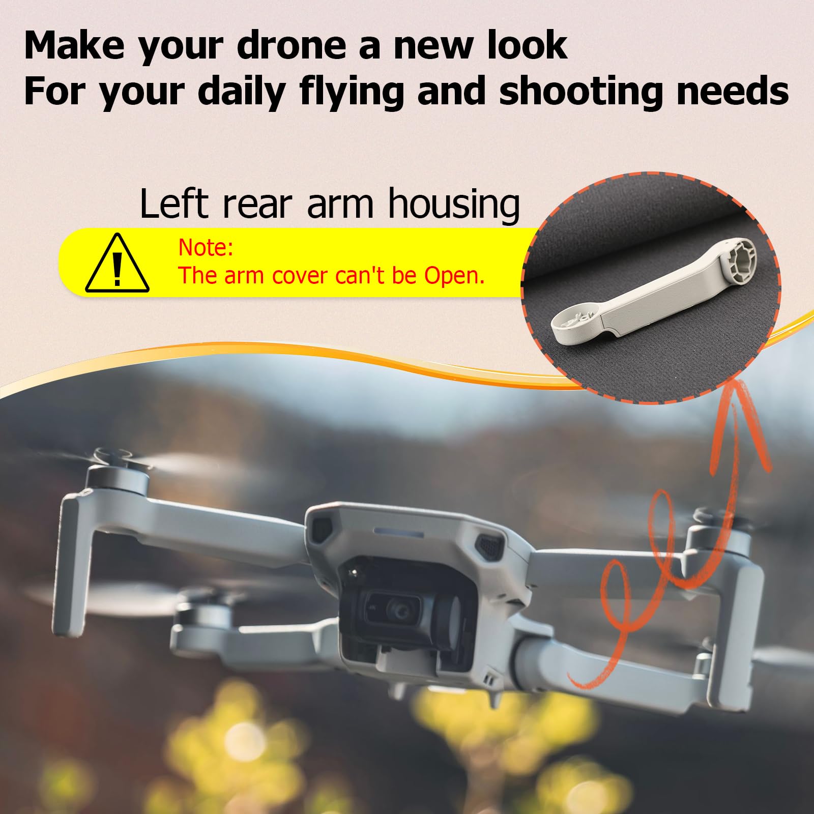 DJI Mini 2/Mini/Mini SE Replacement Arm Cover - Motorless Front Right Repair Part for Drone Accessories | Perfect for DIY Fixes & Crash Damage Protection