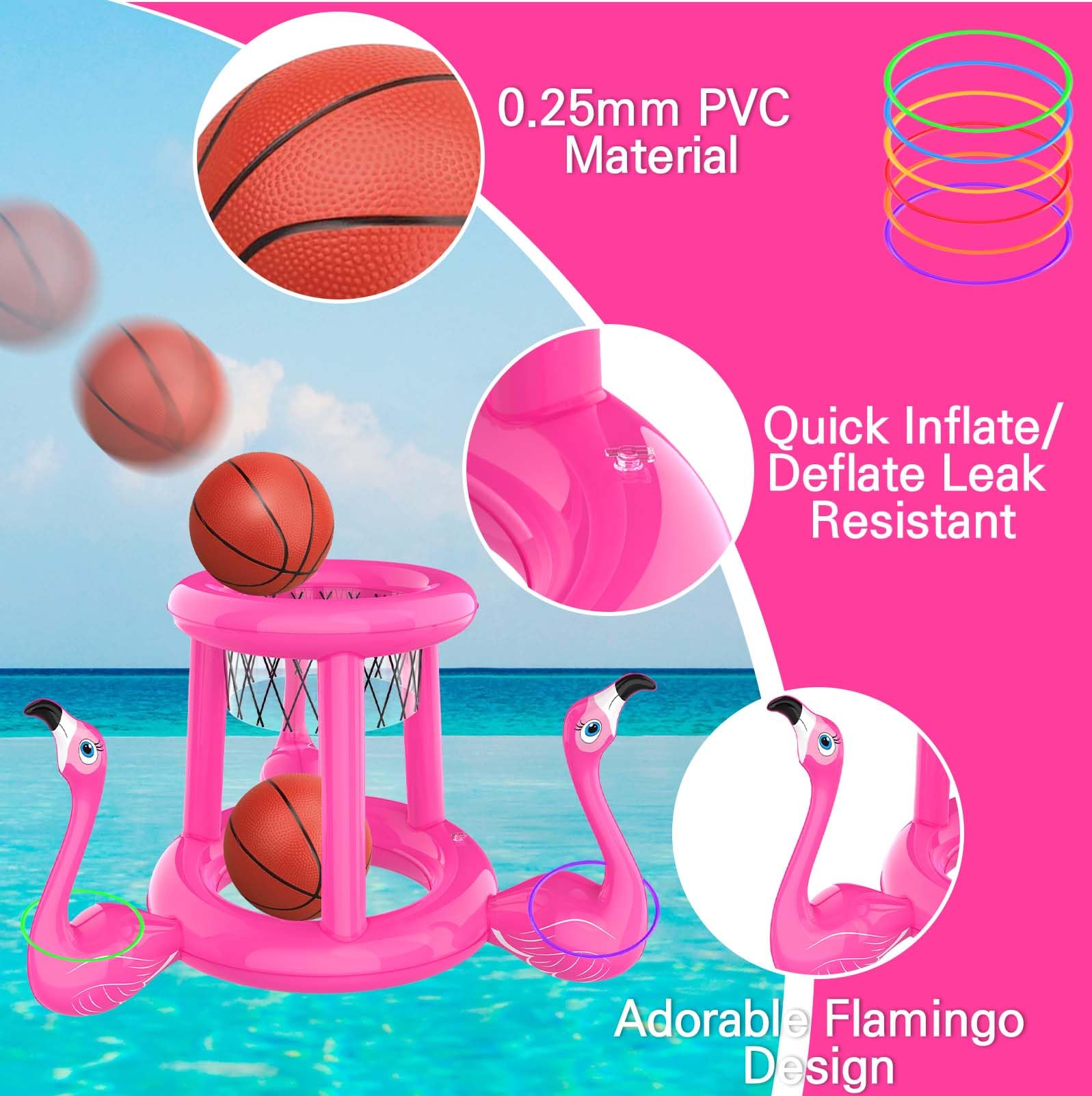 2-in-1 Pool Floats Set - Basketball Hoop & Ring Toss for Kids 8-12 | Summer Water Games