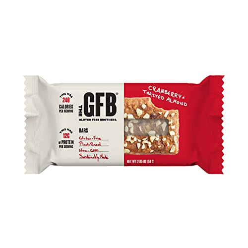 Gluten Free Protein Bars - Cranberry Toasted Almond (Pack of 12) | Vegan, Dairy Free, Non-GMO, Soy Free Snacks for Workout & Healthy On-the-Go Lifestyle