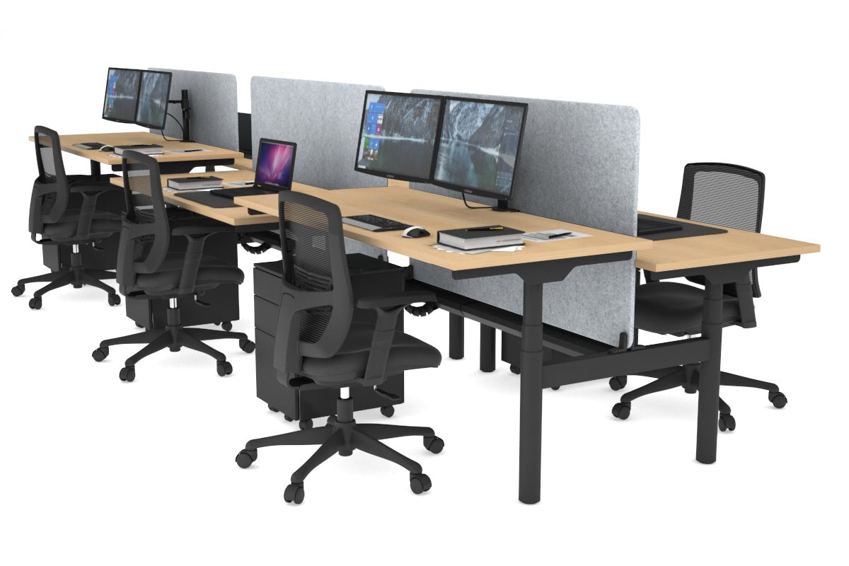 Flexi Premium Height Adjustable 6-Person H Bench Workstation - Black Frame [1800L x 700W] - Ideal for Office, Coworking Spaces & Home Offices