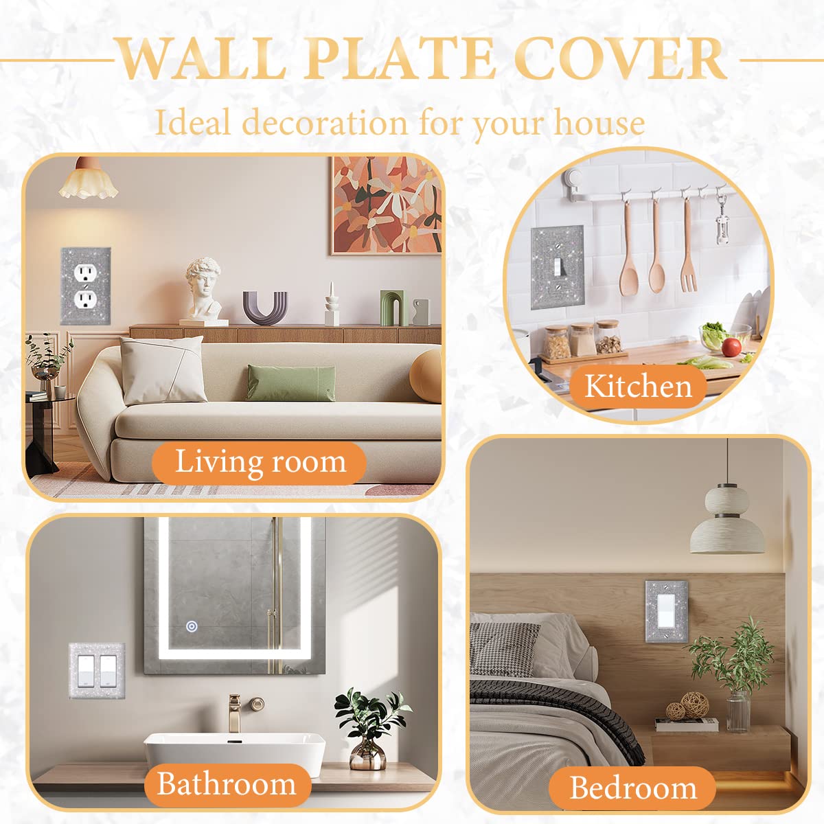 (1PCS) Bling Silver Rhinestone Light Switch Cover - Shiny Crystal Sparkle Wall Plate for Bedroom, Living Room, Bathroom Decor - Elegant Home Upgrade