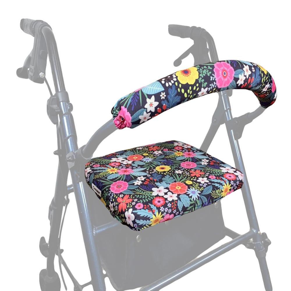 Crutcheze USA-Made Rollator Walker Seat & Backrest Covers - Fashionable Mobility Aid Accessories for Seniors | Waterproof & Non-Slip Walker Seat Covers (Modern Floral Pattern) - Perfect for Indoor/Outdoor Use, Elderly Care, and Rehabilitation Support