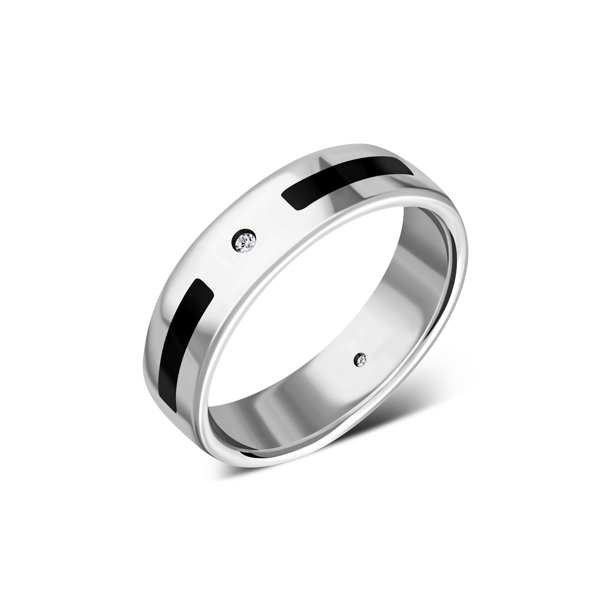 9ct White Gold Whitby Jet & Diamond Inlaid Ring - Elegant Jewelry for Weddings, Anniversaries & Special Occasions