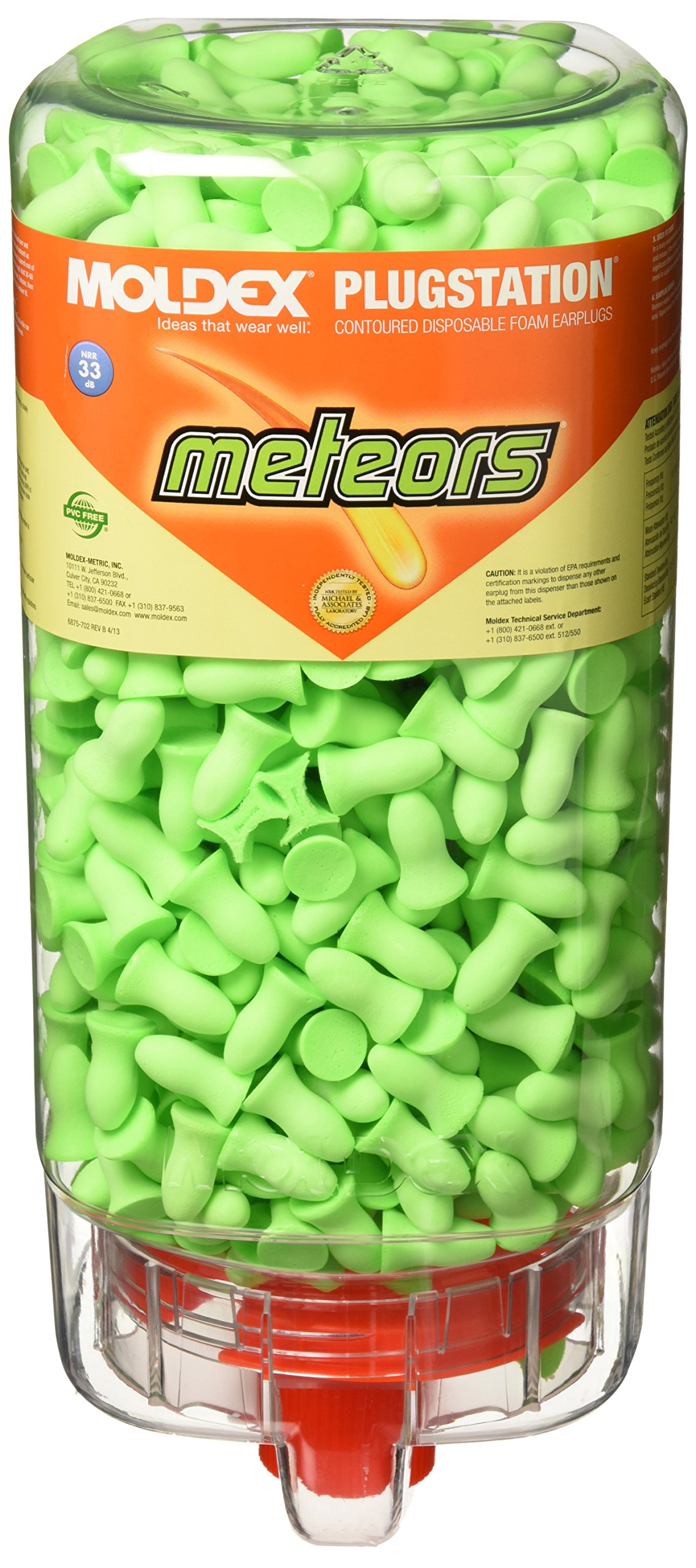 6875 Meteors Uncorded Earplug Dispenser with 500 Pairs - Bulk Ear Protection for Construction, Concerts & Industrial Safety