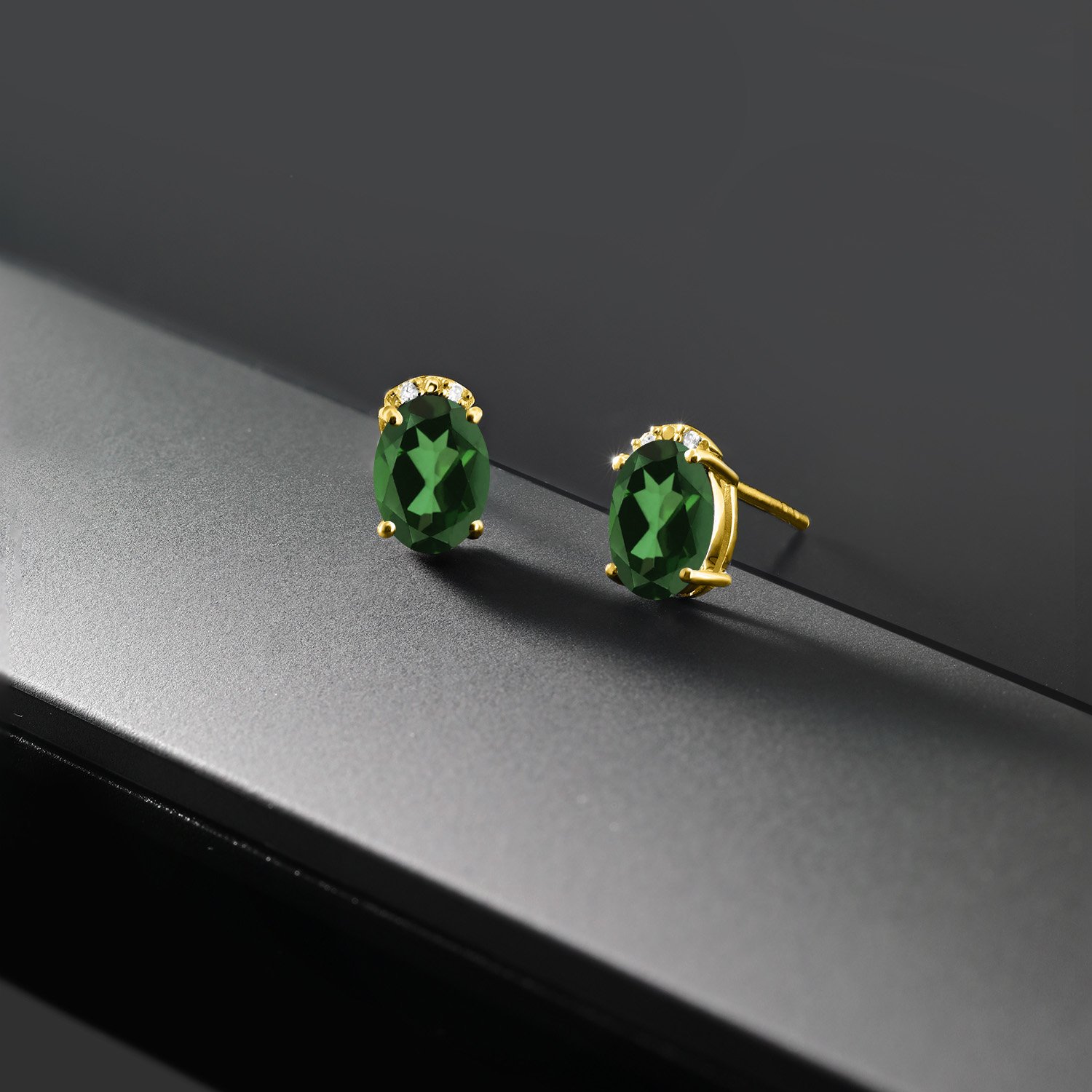 7X5MM Oval Birthstone & White Diamond Earrings for Women - 10K Solid Gold Fine Jewelry Gifts for Mom, Wife | Elegant Everyday Wear & Special Occasion Present