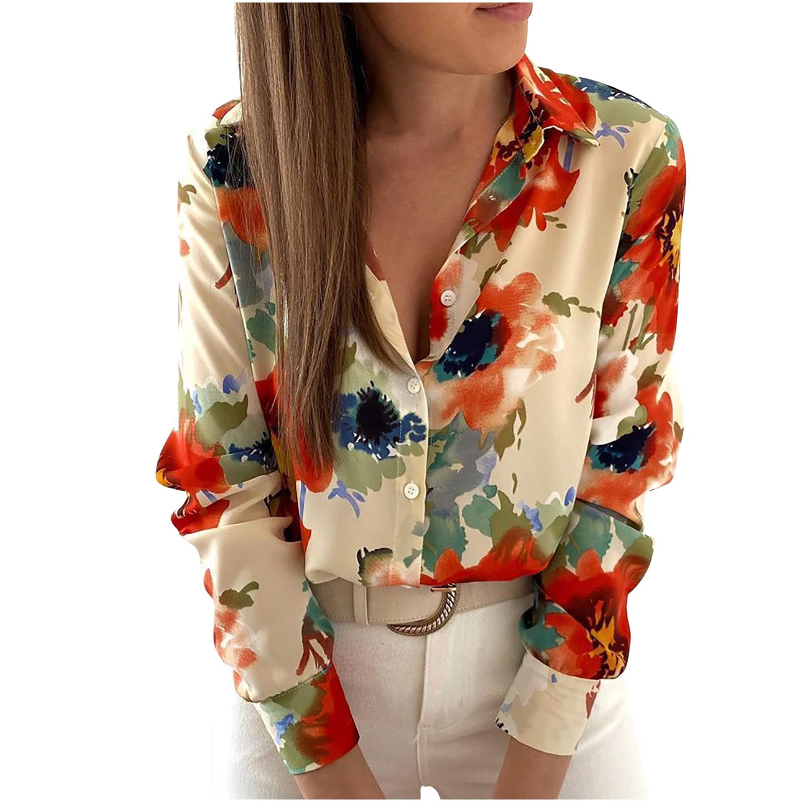 Women's Floral Long Sleeve Button Down Shirts - Trendy Loose Fit Blouses for Fall Casual Wear | Office, Date Night & Everyday Outfits
