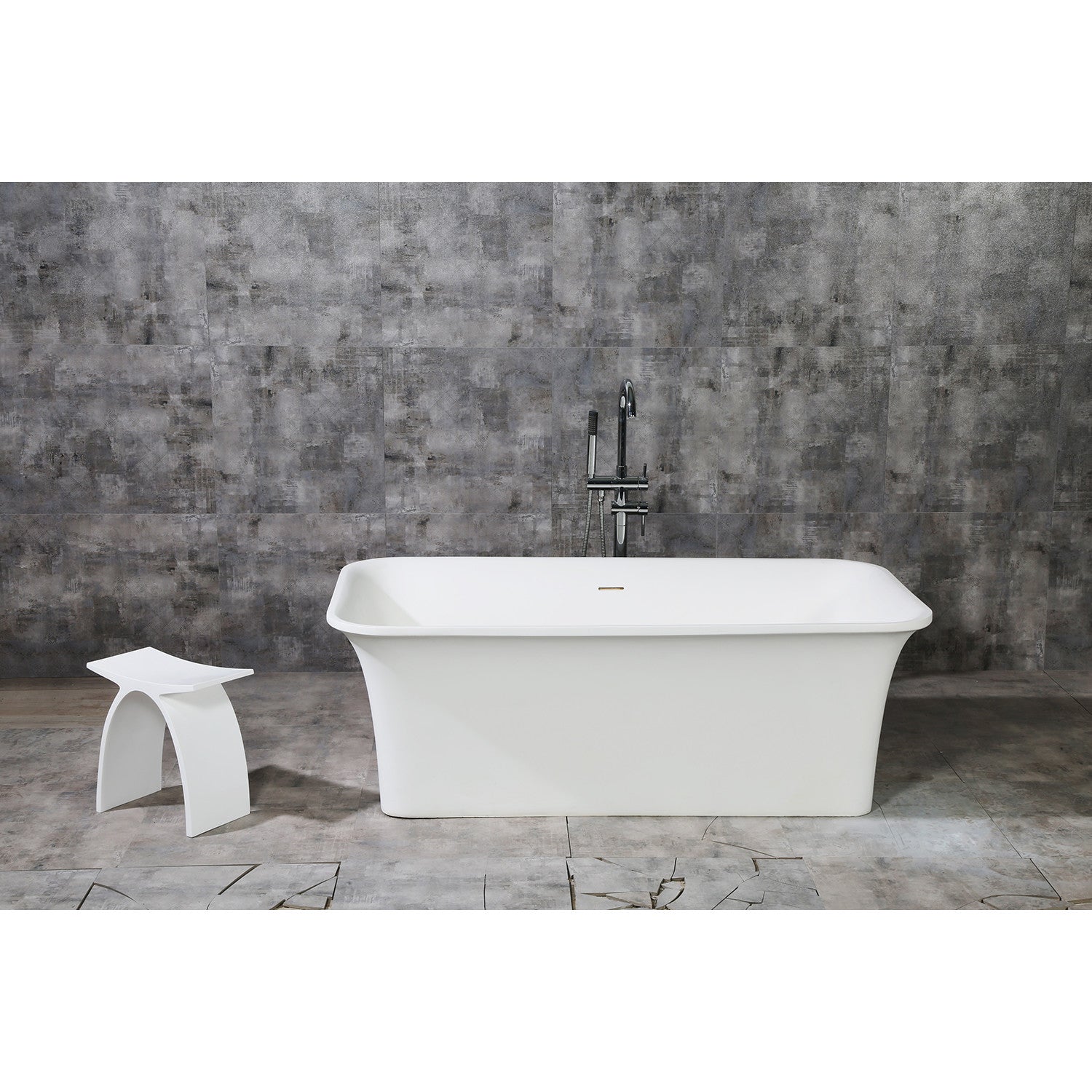 Arcticstone 67 Inch Freestanding Bathtub - Matte White Solid Surface Rectangular Double Ended Soaking Tub with Drain | Perfect for Luxury Bathrooms, Spa Retreats & Modern Home Decor