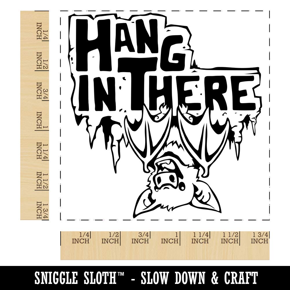 1.75 Inch Medium Hang in There Bat Square Rubber Stamp for Card Making, Scrapbooking & DIY Crafts - Perfect for Halloween Decorations & Gift Wrapping