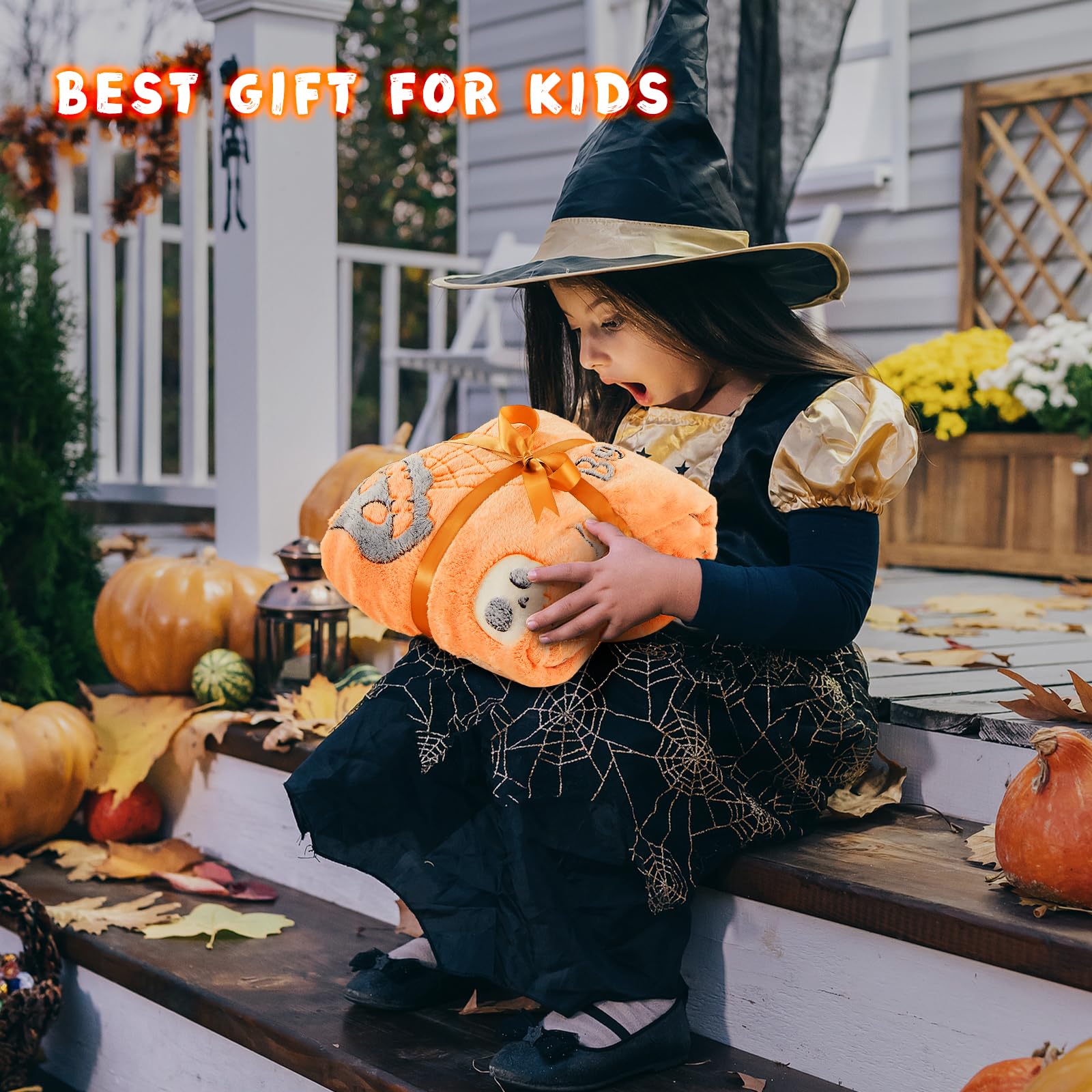 Glow in The Dark Halloween Blanket - Spooky Spider Web & Pumpkin Ghost Design, Soft Plush Throw Blanket for Kids (50