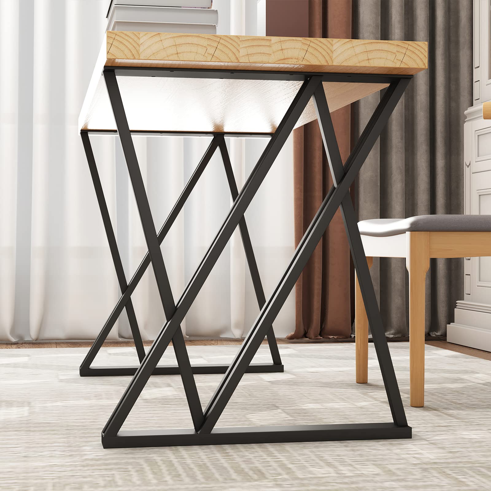 28 Inch Metal Table Legs - Double Triangle Industrial Design for Modern Desks & Dining Tables - Heavy Duty Iron Bench Legs (Set of 2, 27.6