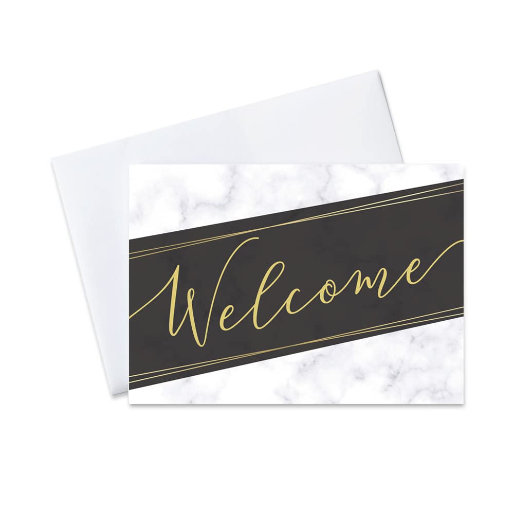 Premium CEO Business Welcome Greeting Cards - Elegant Gold & Marble Design, 5x7 Inch Professional Stationery Set (25 Cards + 26 White Envelopes) - Perfect for Corporate Gifts, Client Appreciation & Executive Networking Events