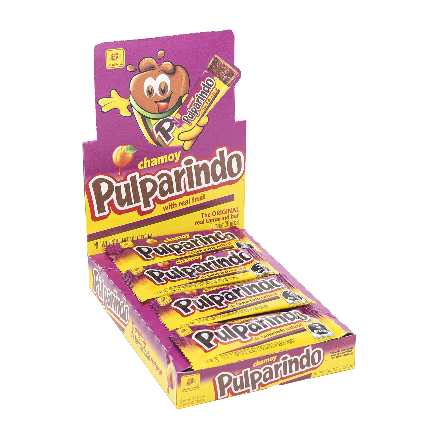 De La Rosa Pulparindo Chamoy Candy - 20ct Box | Authentic Mexican Tamarind Candy with Chamoy Flavor | Perfect for Parties, Snacking & Gifting