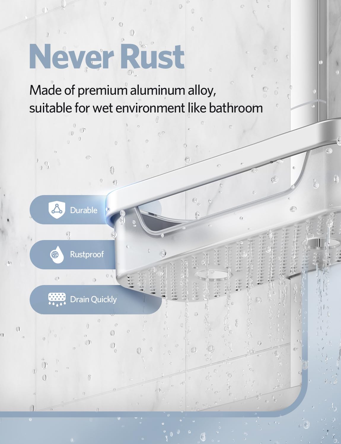 LAMU Adjustable Shower Caddy Hanging Organizer - 3-Tier Rust-Proof Aluminum Alloy + ABS Bathroom Storage with Hooks, Razor Holder & Soap Dish - Perfect for Small Spaces, Apartment & Dorm Showers (Silver)