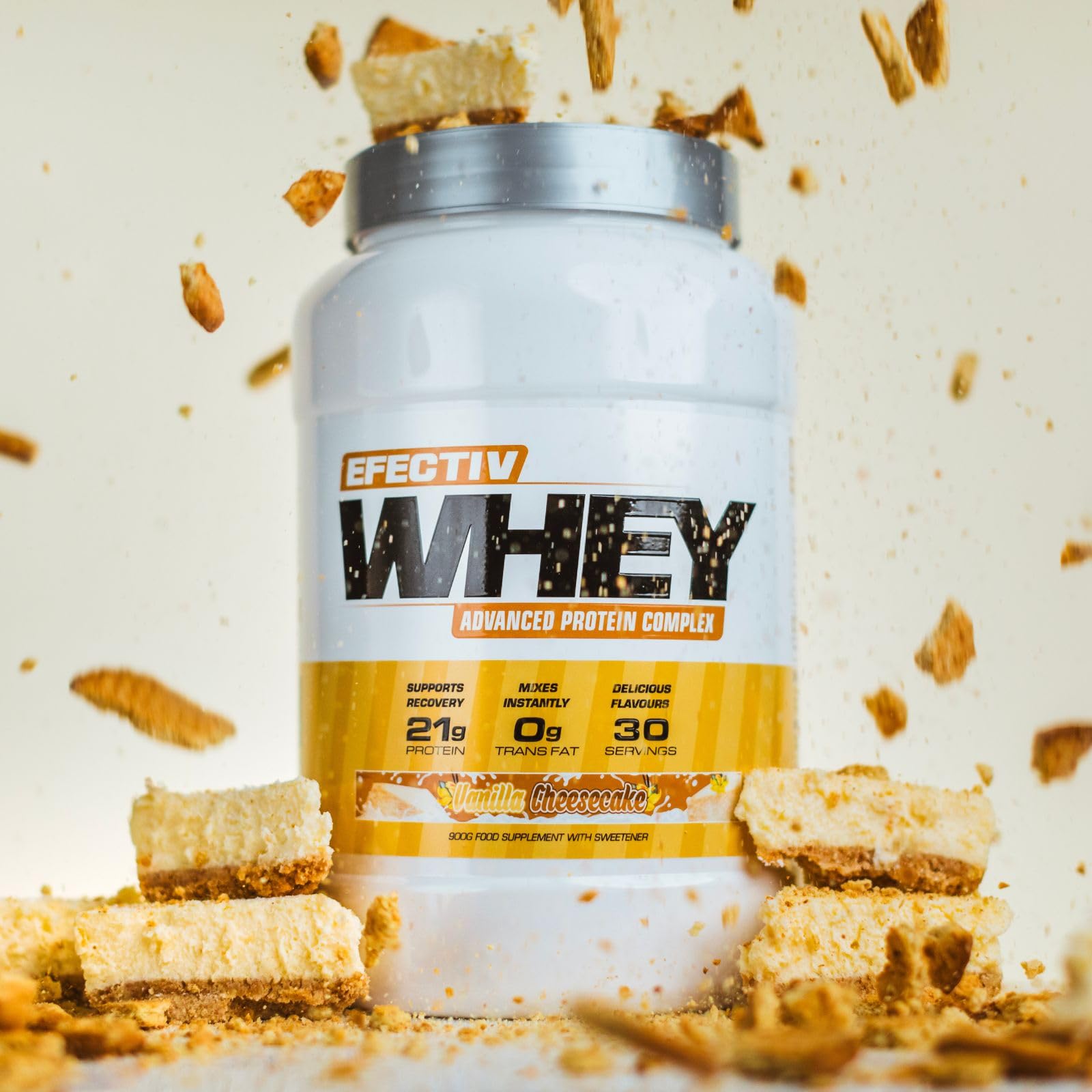 Efectiv Nutrition Whey Protein Powder - 900g Vanilla Cheesecake Flavor | High-Quality Protein Supplement for Muscle Recovery & Workout | Ideal for Post-Workout, Breakfast Smoothies & Healthy Snacks
