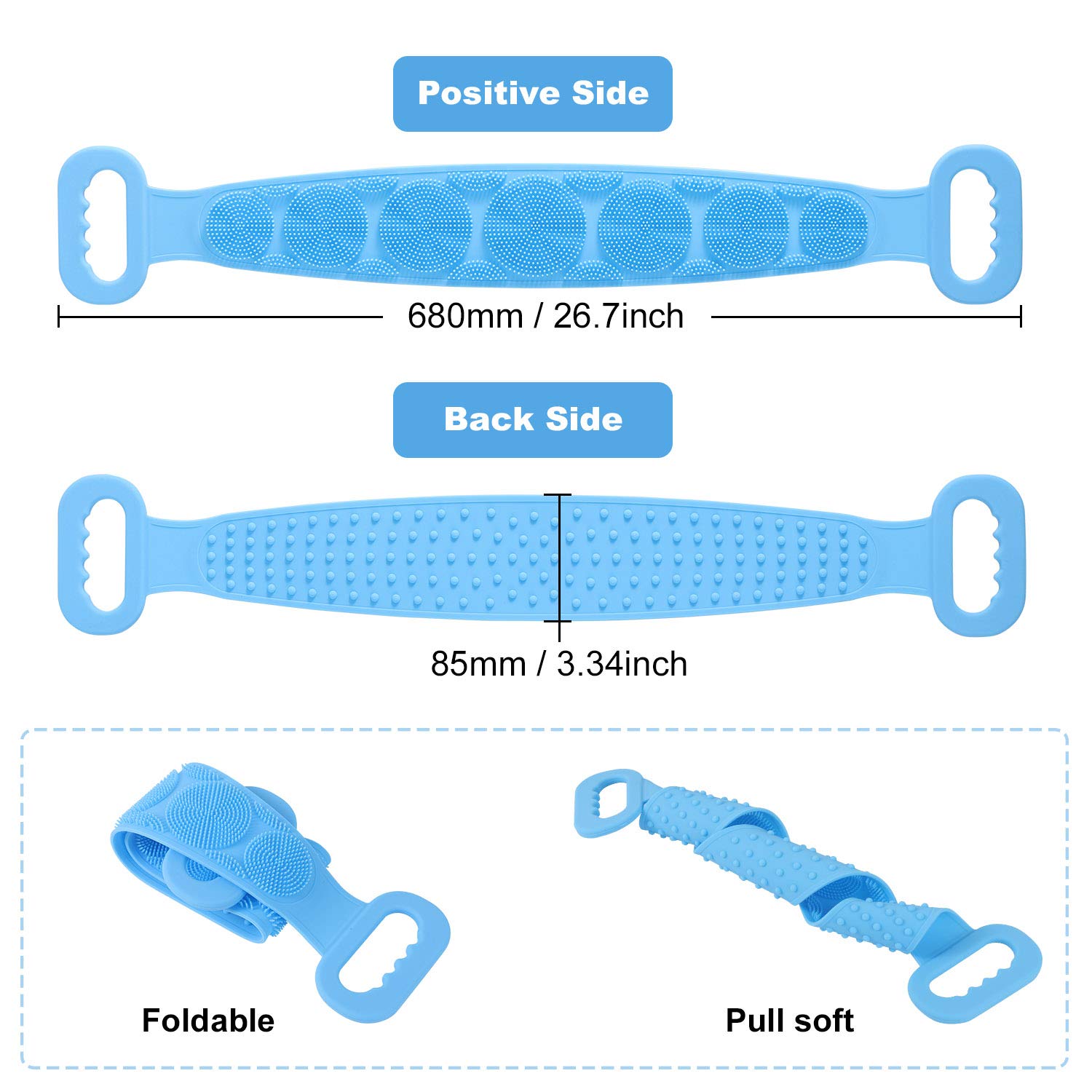 Exfoliating Silicone Bath Body Brush with Long Strap - Soft Back Scrubber for Shower, Deep Cleansing & Massage, Easy to Clean & Lathers Well - Perfect for Exfoliation, Back Cleaning & Relaxing Bath Time