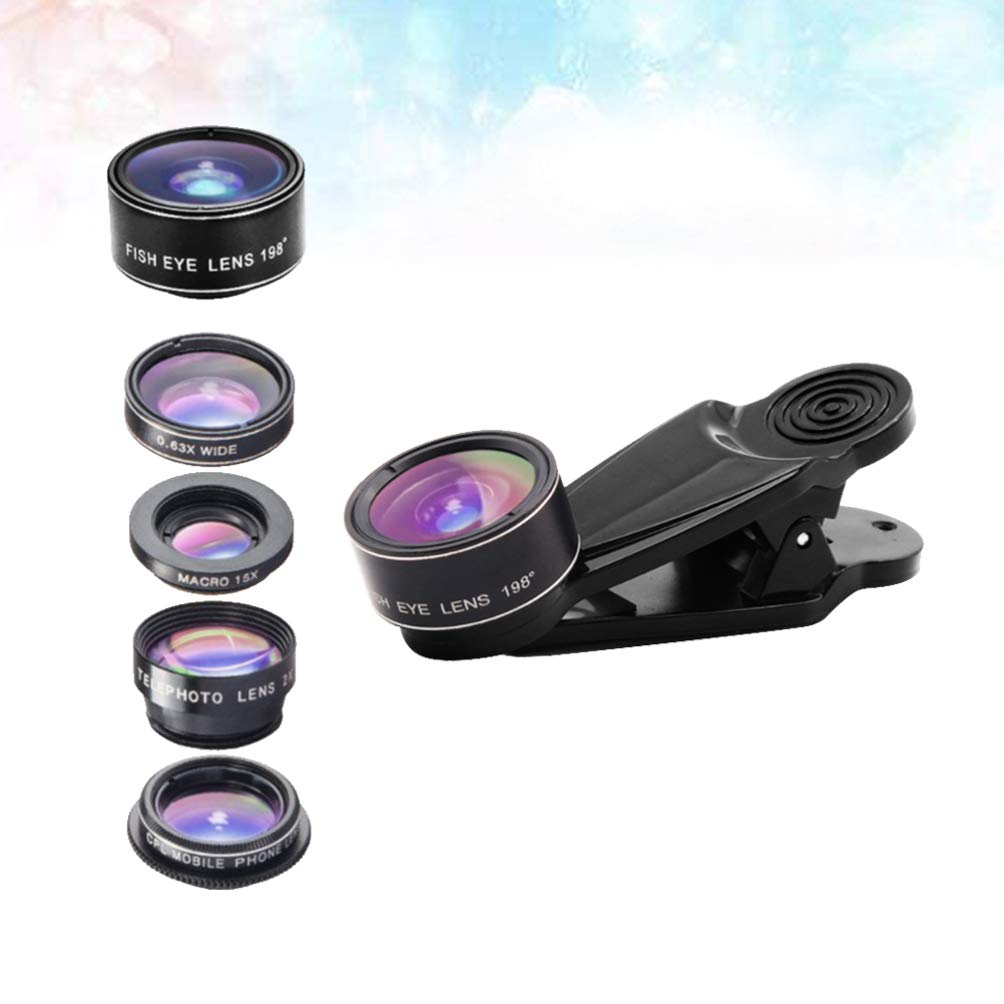 5-in-1 Mobile Phone Camera Lens Kit - HD Wide Angle, Macro, Fisheye, Telephoto & CPL Lenses for iPhone & Android Smartphones - Perfect for Travel, Vlogging & Photography Enthusiasts