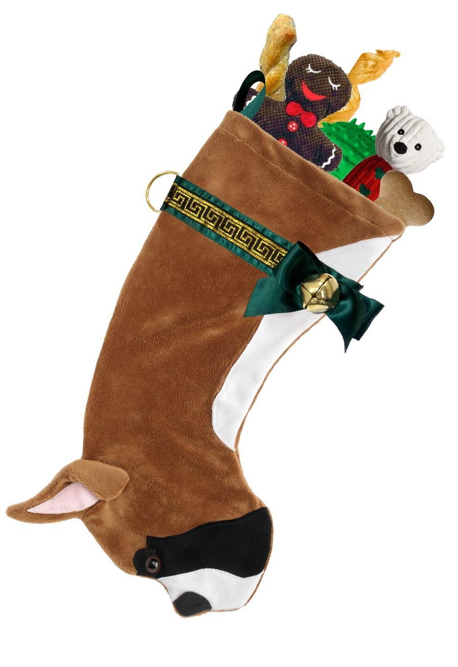 Festive Boxer Hearth Dog Christmas Stocking - Cute Holiday Pet Stocking for Fireplace Mantel Decor, Gift Giving & Christmas Celebrations