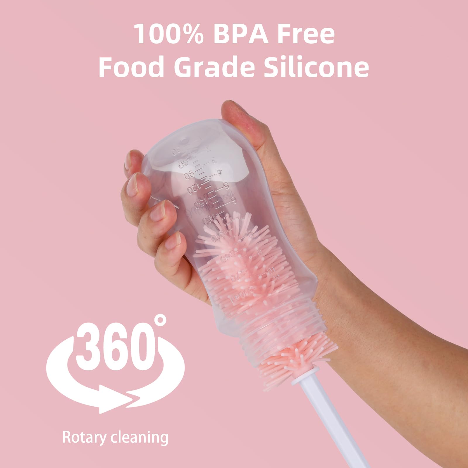 **Silicone Cleaning Brush Set - Food-Grade Dishwasher Safe Bottle & Crevice Scrubber - Durable Household Cleaning Brushes for Kitchen, Baby Bottles & Hard-to-Reach Areas (Pink)**