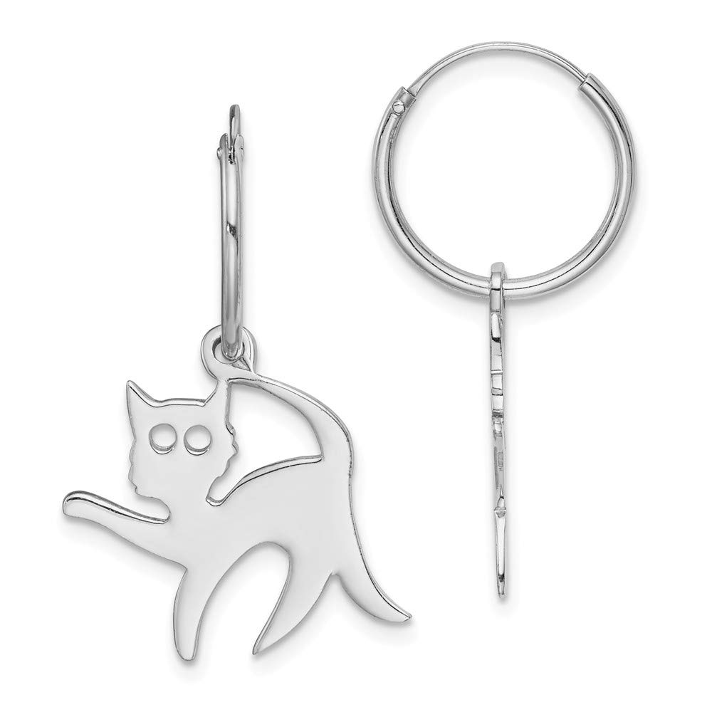 Sterling Silver Rhodium-Plated Cat Hoop Earrings for Women - Dainty & Hypoallergenic Jewelry - Perfect for Everyday Wear, Gifts & Cat Lovers