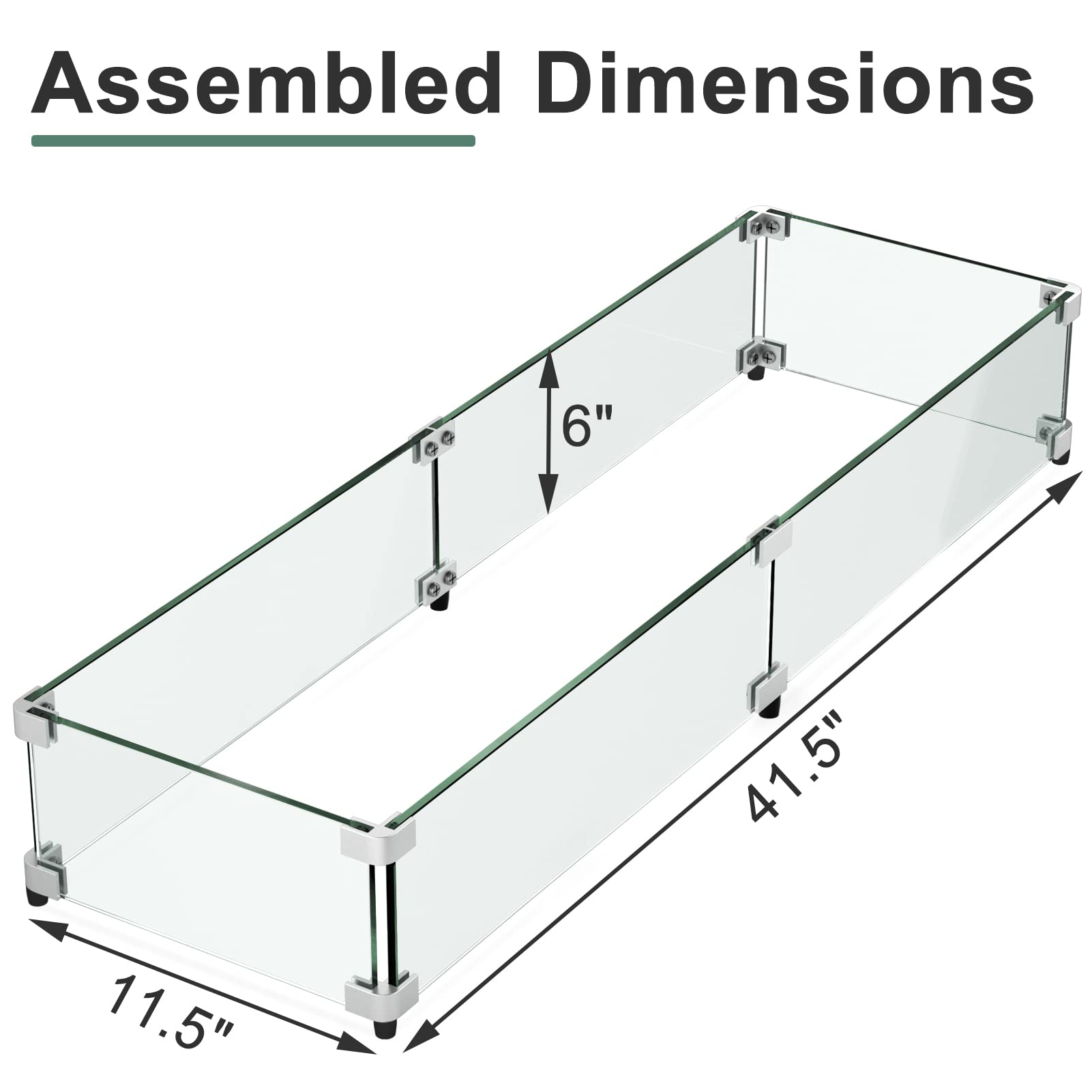 GASPRO 41.5 x 11.5 Inch Wind Guard for Fire Pit with 10 lbs 1/2-Inch Cobalt Blue Fire Glass - Perfect for Outdoor Patio, Backyard Fireplace, and Camping Accessories