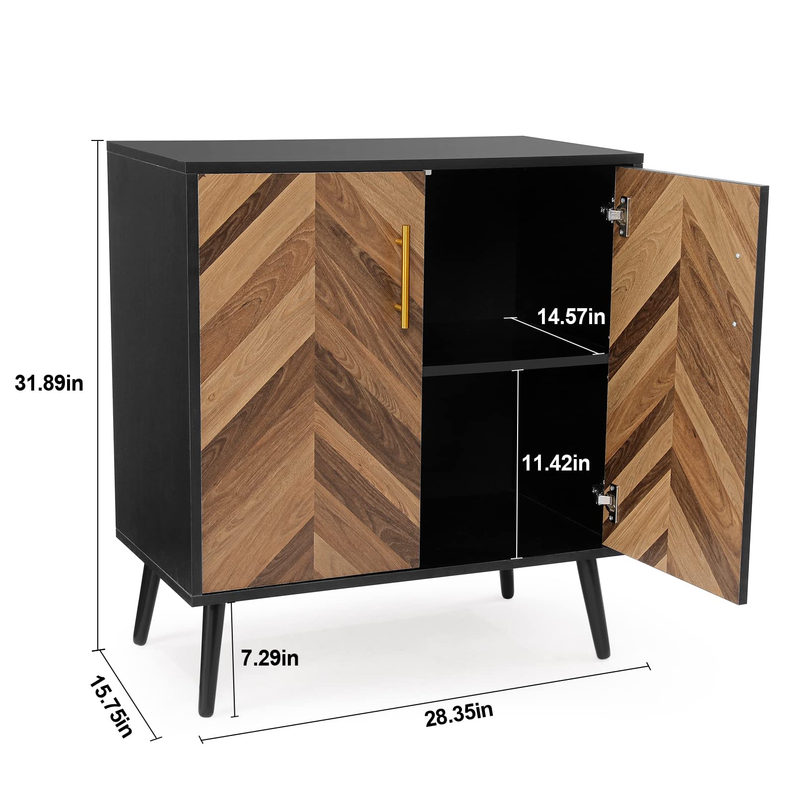 Likein Black Storage Cabinet with 2 Doors - Modern Sideboard Buffet Cabinet with Adjustable Shelves for Living Room, Bedroom, Office | Perfect for Entryway Organization & Home Decor Storage