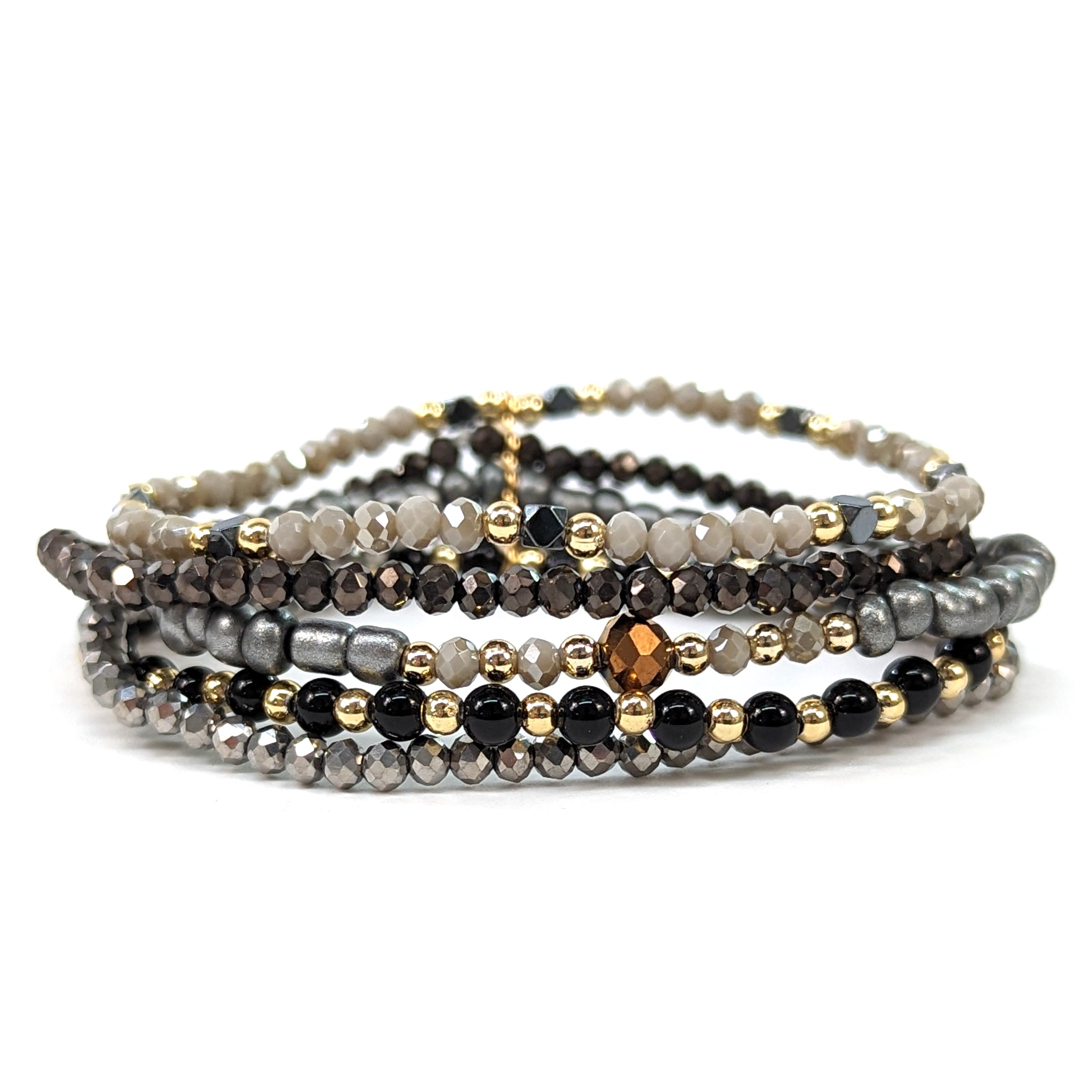 Elegant Multi Strand Silver & Black Beaded Bracelet for Women - Perfect for Casual Wear, Office, and Evening Outfits