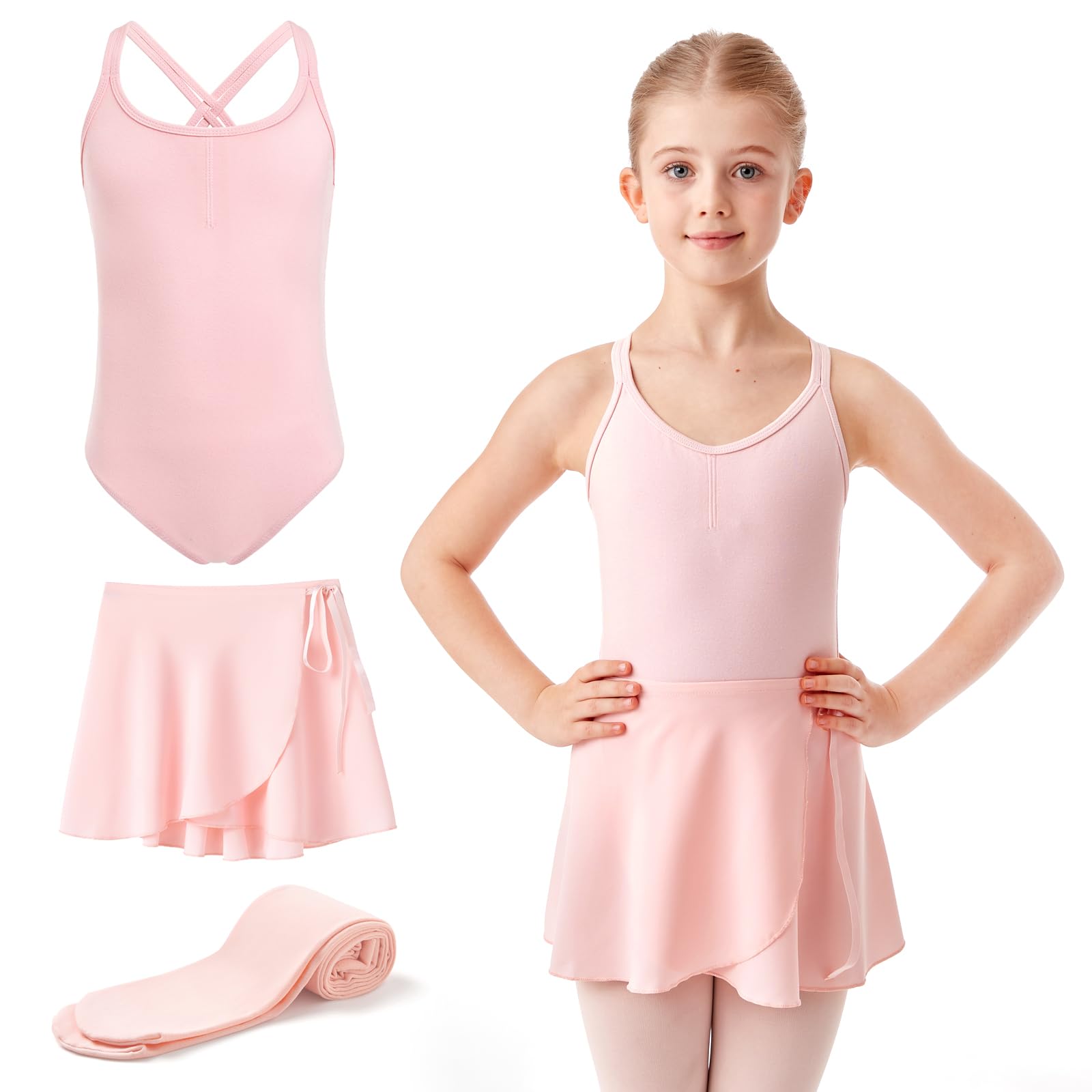 HiDance Girls Ballet Leotard with Skirt & Tights - Toddler Dance Outfit Combo for Ballet Class & Recitals