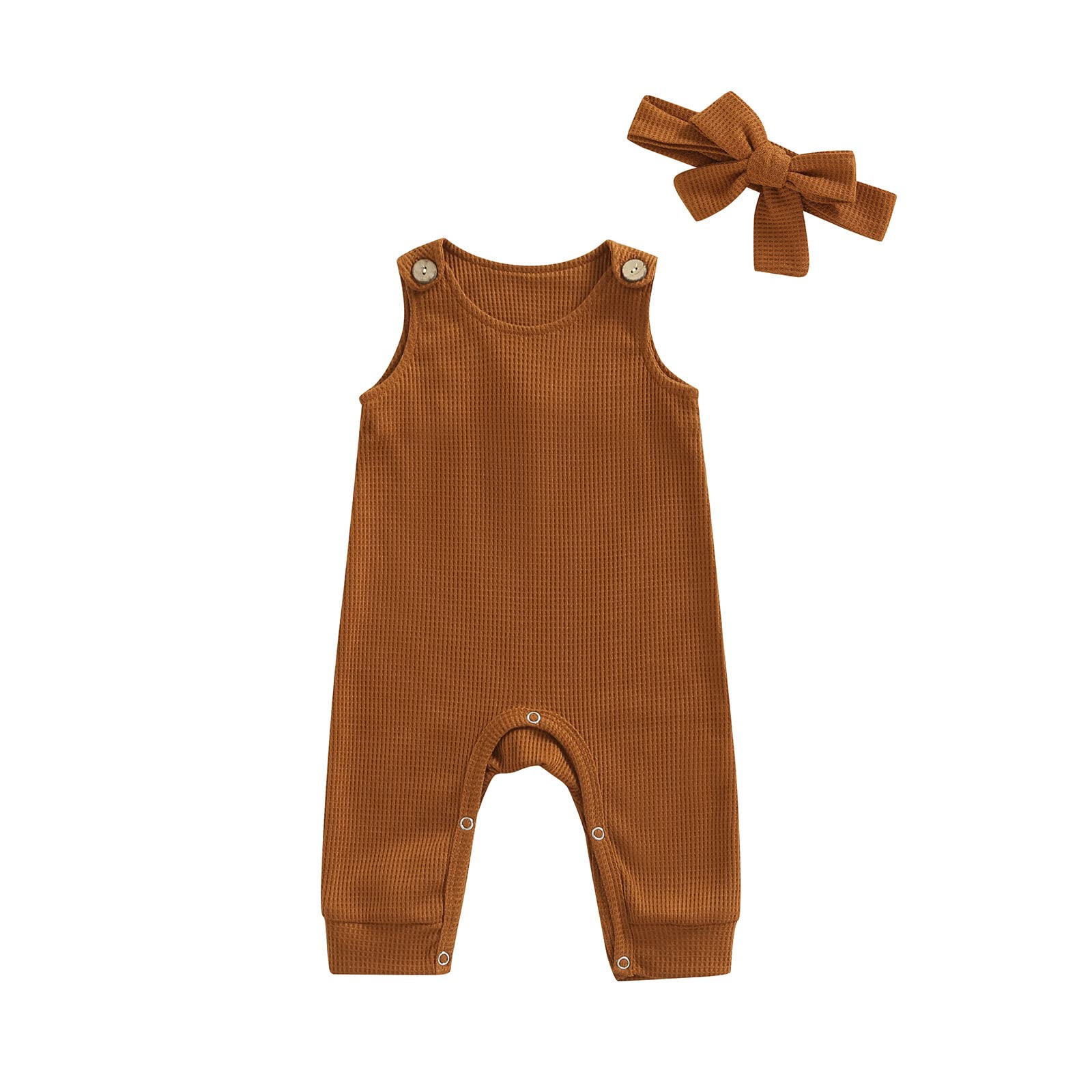 Emmababy Baby Girl & Boy Sleeveless Jumpsuit - Waffle Knit Sweater Romper with Suspenders - Ribbed Knit Bodysuit for Infants | Perfect for Playdates, Photo Shoots & Everyday Comfort