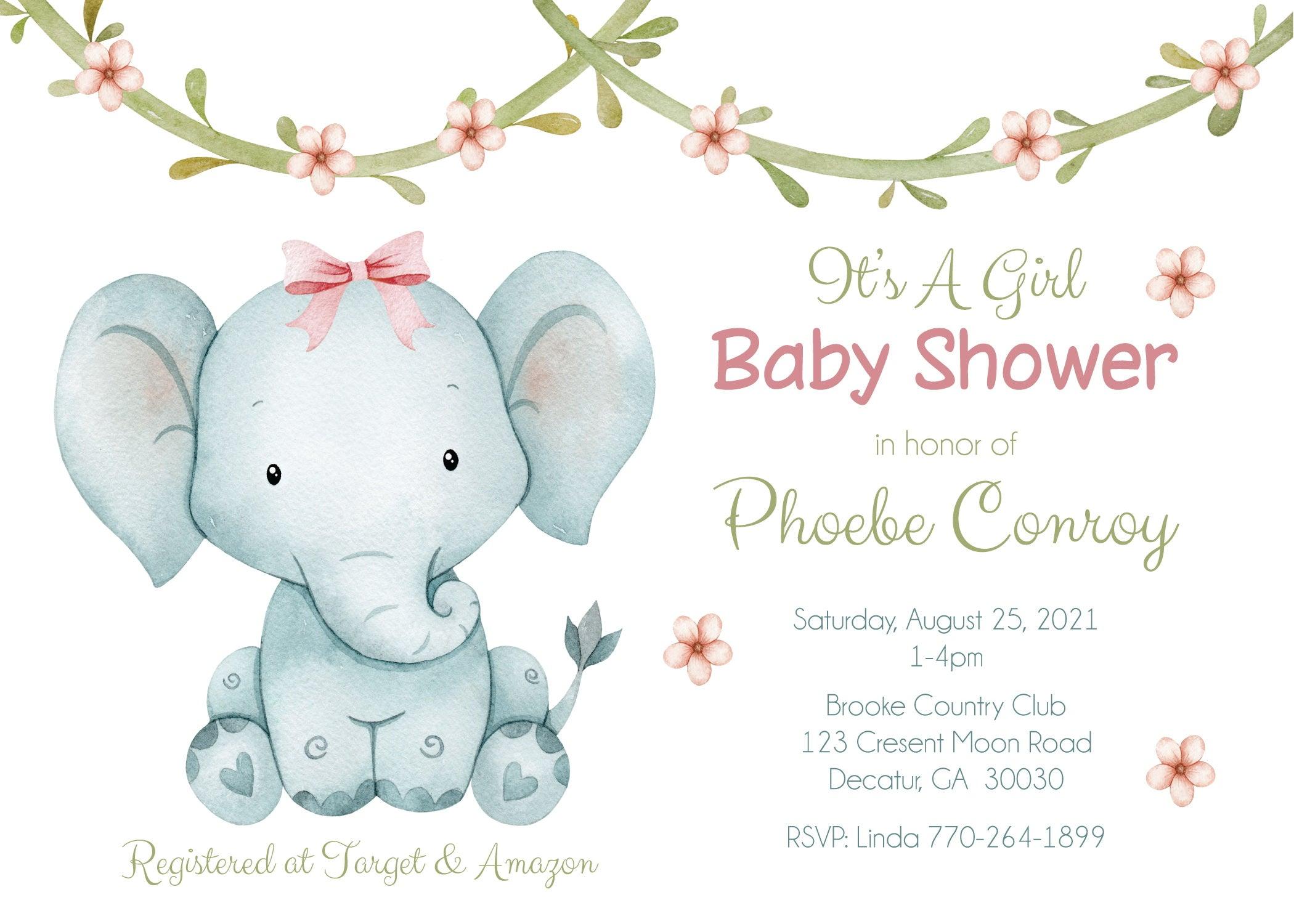 Elephant Girl Baby Shower Invitations - Adorable Pink & Gray Gender Reveal Cards - Perfect for Baby Shower Party Decorations & Celebrations