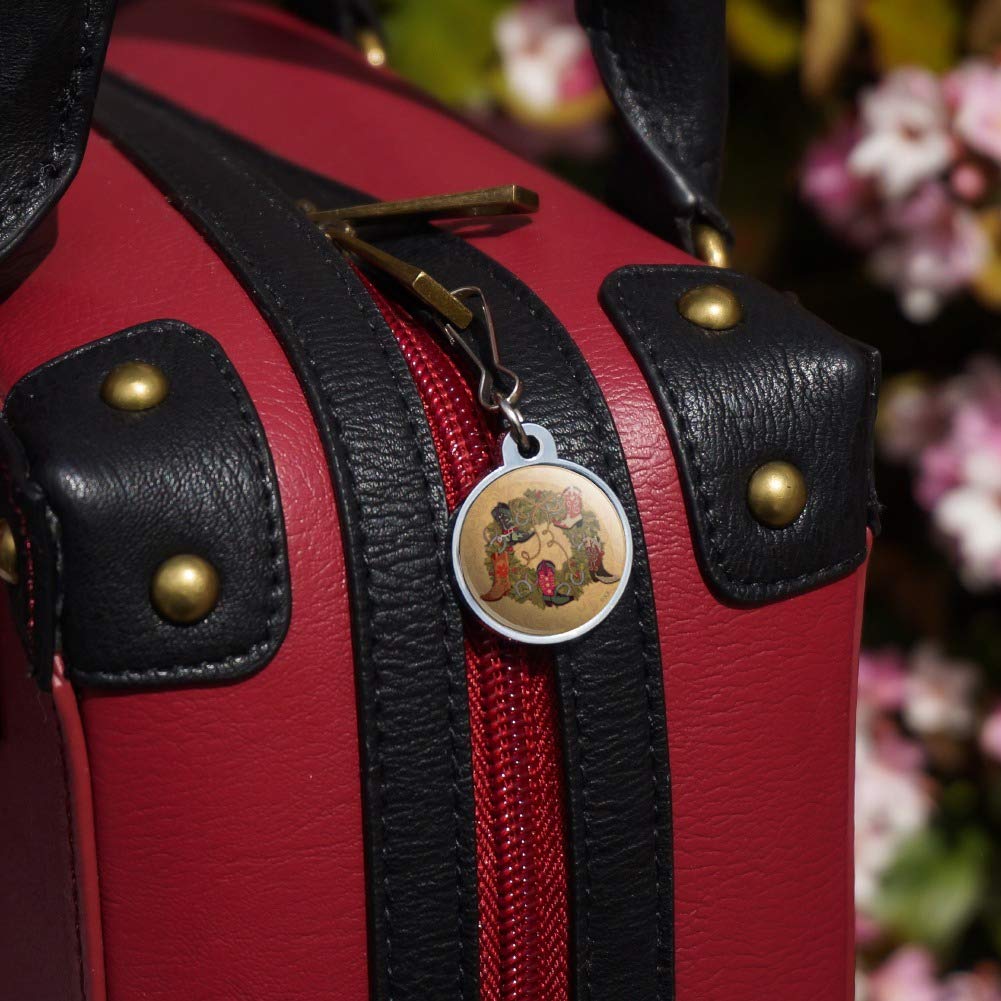 Western Christmas Holiday Boot Wreath Charm - Cowboy Horseshoe Zipper Pull for Jacket, Handbag, Purse, Luggage & Backpack | Perfect for Western Decor, Holiday Gifts & Fashion Accessories