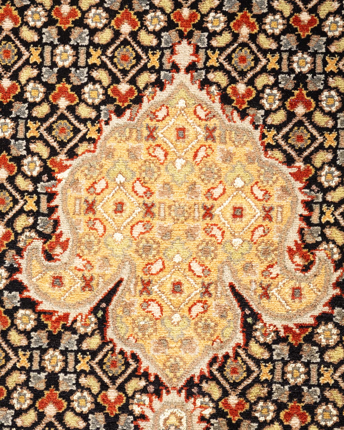 Handmade Wool Oriental Mogul Black 9x12 Area Rug - Traditional Hand-Knotted One-of-a-Kind Solo Rugs for Living Room, Bedroom & Home Decor