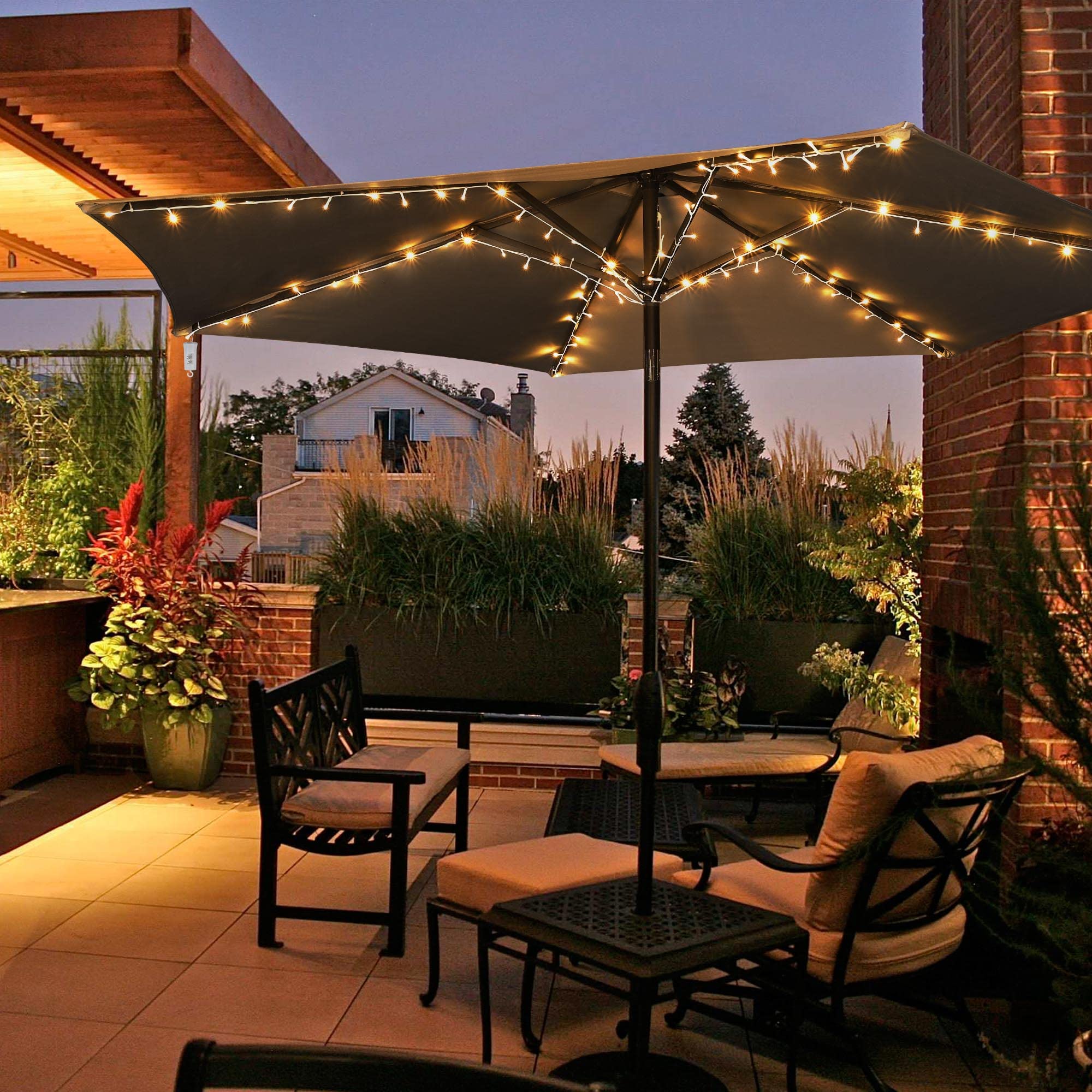 Yescom 96 LED Battery Operated String Lights - 8 Modes with Timer, Warm White, Fits 6-Rib 7/8/9ft Outdoor Umbrellas - Perfect for Patio, Garden, Market Stalls & Wedding Decorations