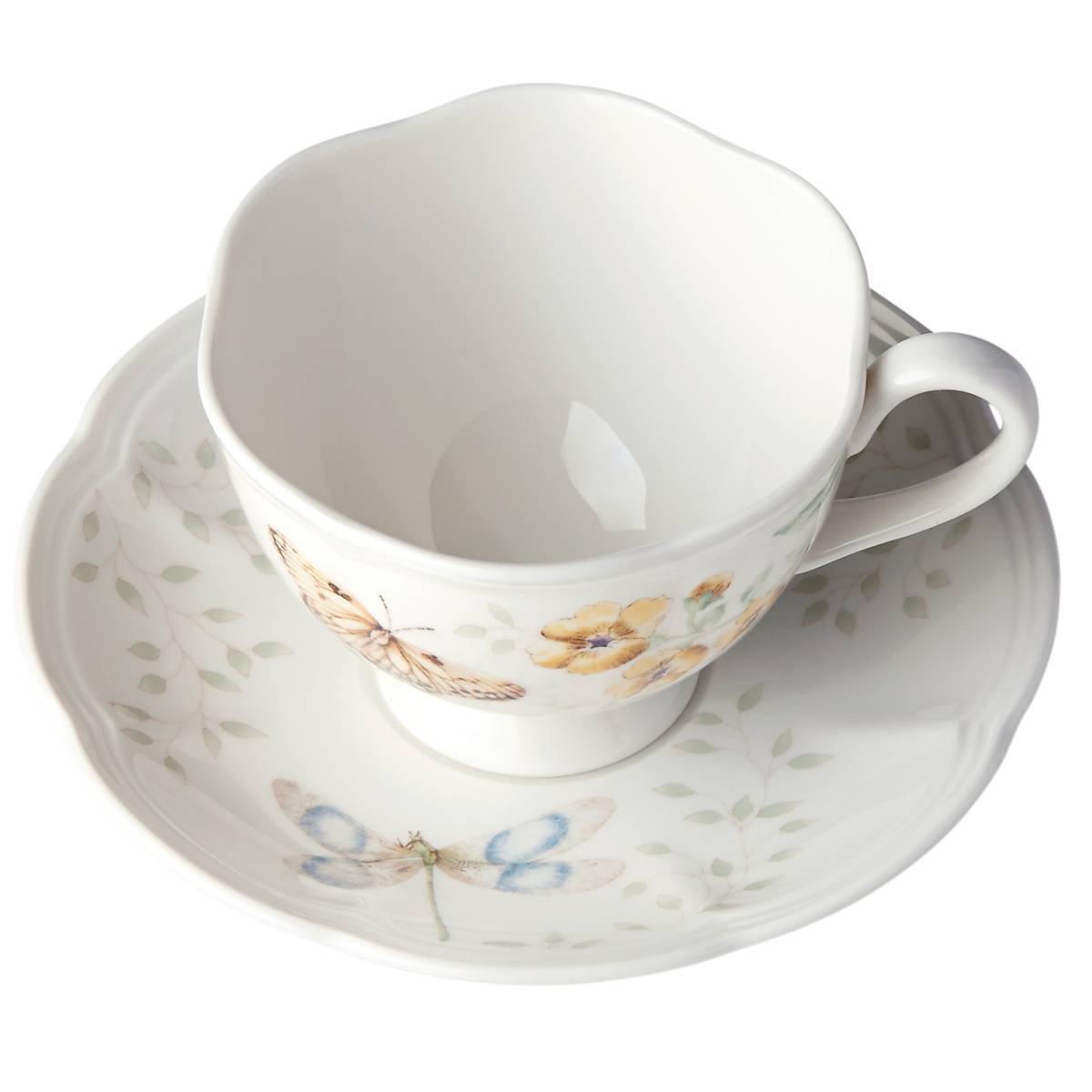 Butterfly Meadow Fritillary Tea Cup and Saucer Set - Floral Porcelain Tea Set for Afternoon Tea, Home Decor, and Gift Giving