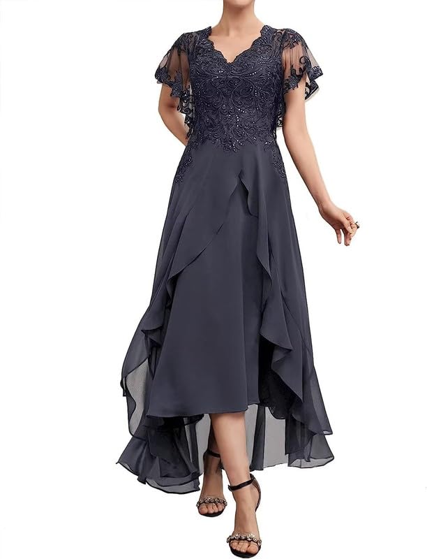 Elegant Long Chiffon Mother of The Bride Dress with Lace Applique - Formal Wedding Guest Gown for Women - Perfect for Weddings, Receptions & Special Occasions