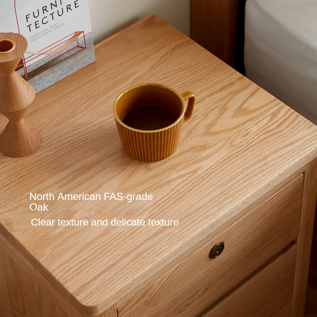 Solid Oak Wood Nightstand with Locking Drawer - Stylish and Durable Bedside Table for Bedroom, Living Room, or Guest Room