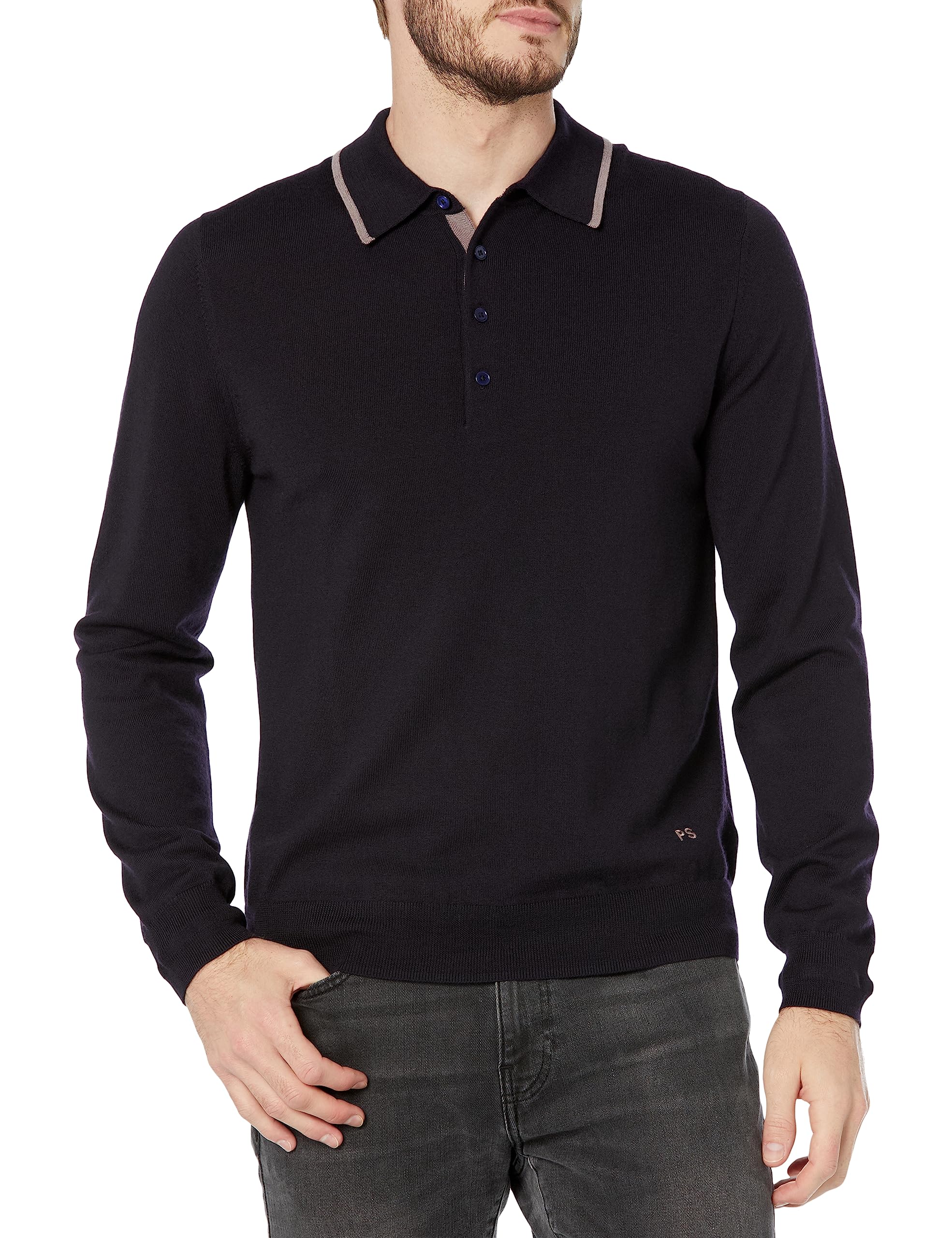 Paul Smith Men's Long Sleeve Polo Sweater - Classic Cotton Knit Casual Pullover for Business, Office & Smart Casual Outfits
