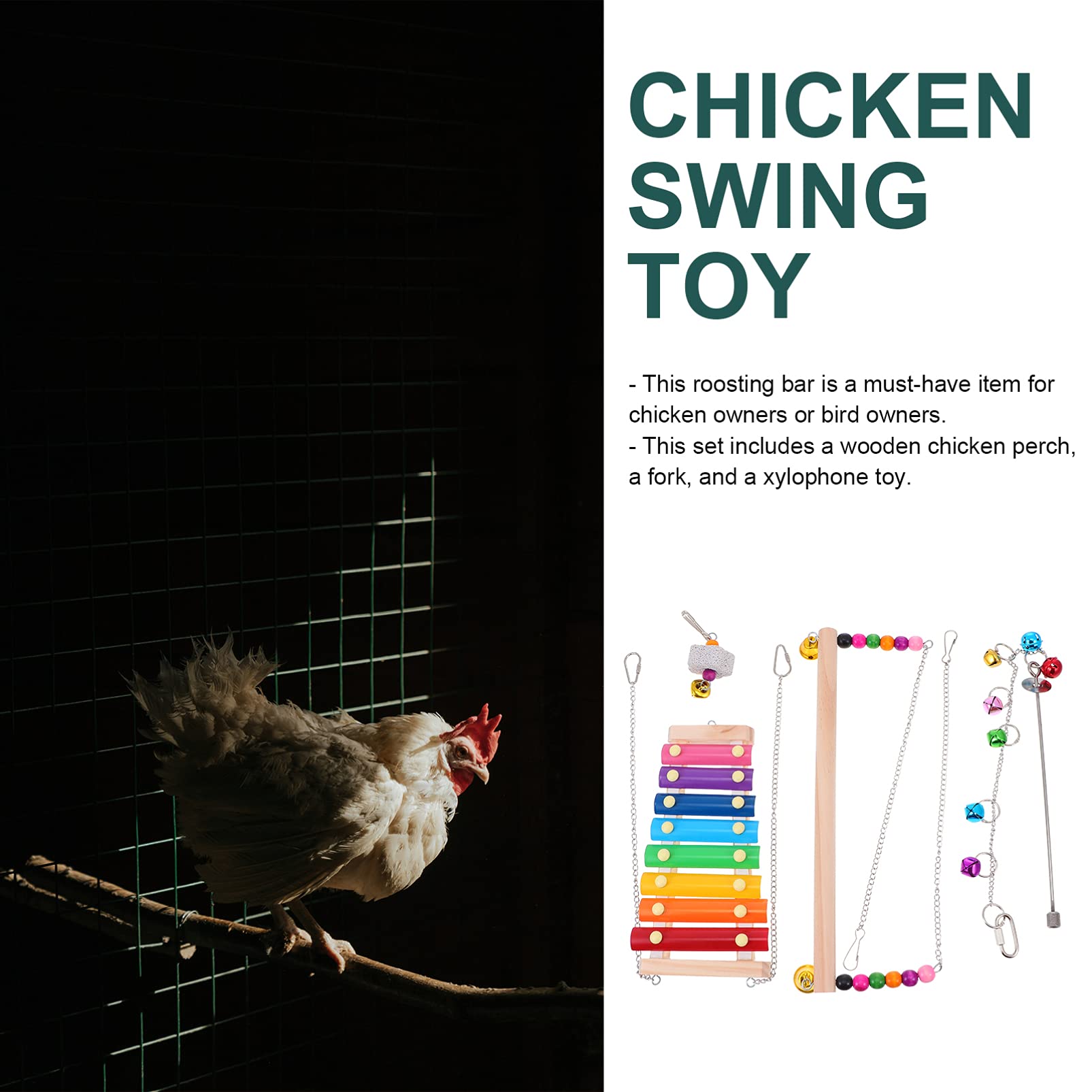 Balacoo 3-Piece Stainless Steel Bird Swing Toy Set - Chicken Swing, Parrot Chewing Toy & Pecking Stand for Cage - Durable Pet Toys for Parrots, Chickens & Poultry - Perfect for Play, Exercise & Mental Stimulation