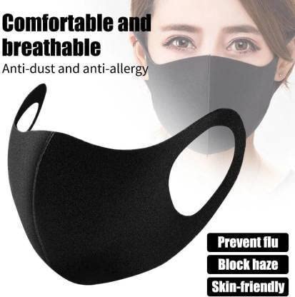 KRYSTALZ Black Washable & Reusable Water-Resistant Cloth Face Mask - Breathable Free Size for Daily Protection, Travel & Outdoor Activities
