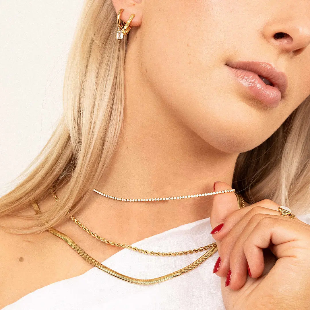 Elle Tennis Chain for Women - Elegant Gold Plated Necklace - Perfect for Sports, Casual Wear & Special Occasions