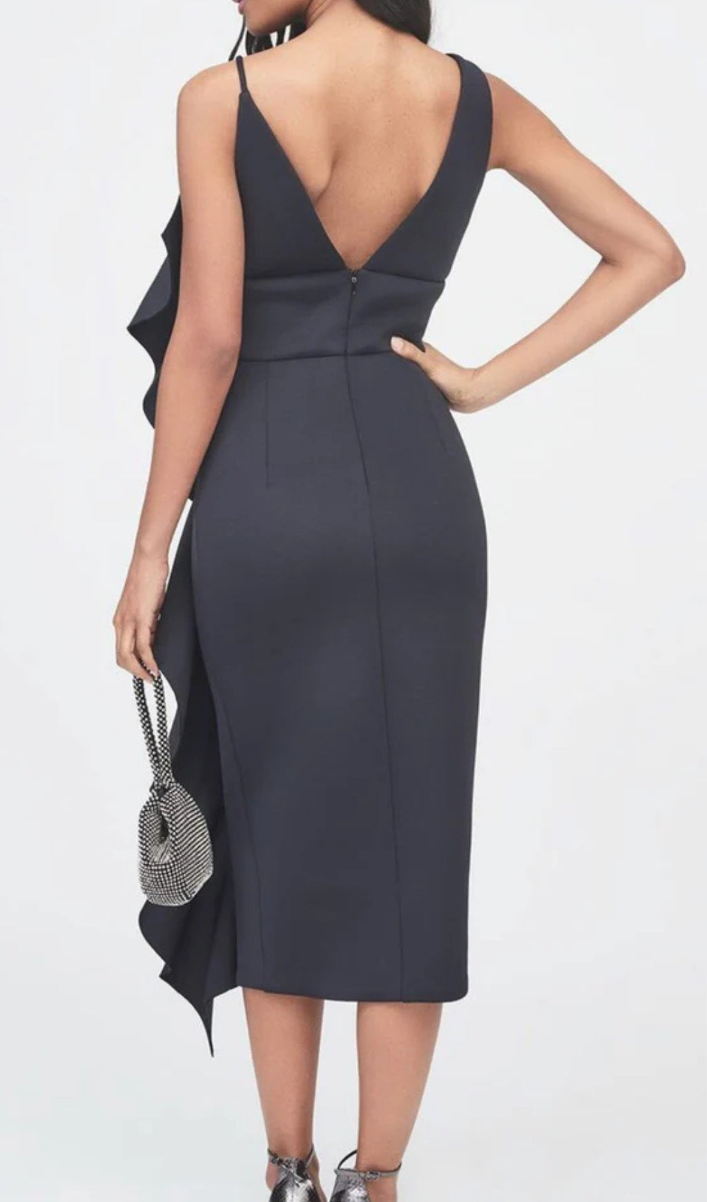 Asymmetric Draped Frill Scuba Dress - Elegant Women's Bodycon Party Dress for Evening Events & Night Out