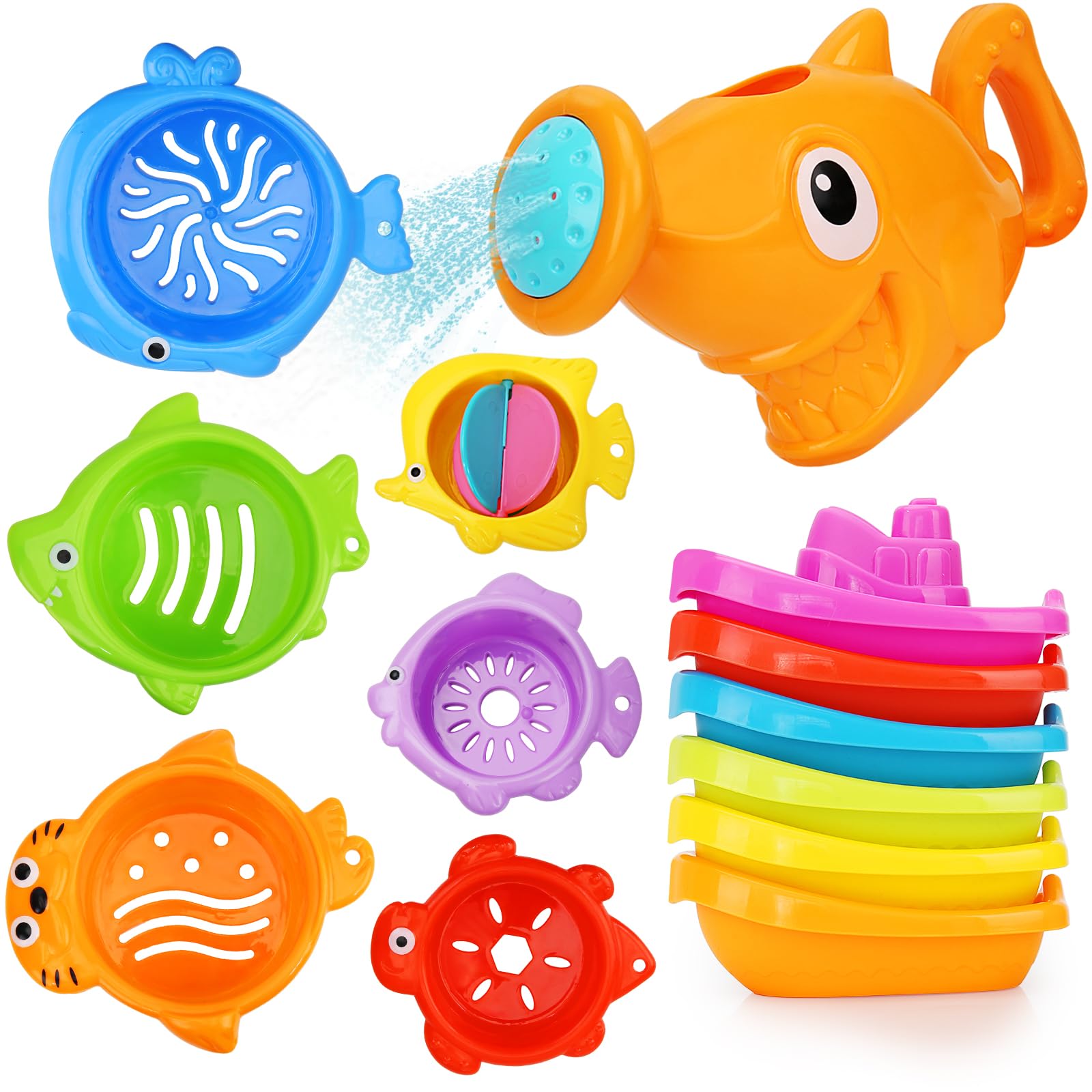 **13 Pcs Baby Bath Toys Set for Toddlers 1-4 Years Old - Stacking Cups & Watering Can, Mold-Free Bathtub Toys for Kids 6-18 Months - Fun Water Table Toys for Boys & Girls (Great for Sensory Play & Early Learning)**