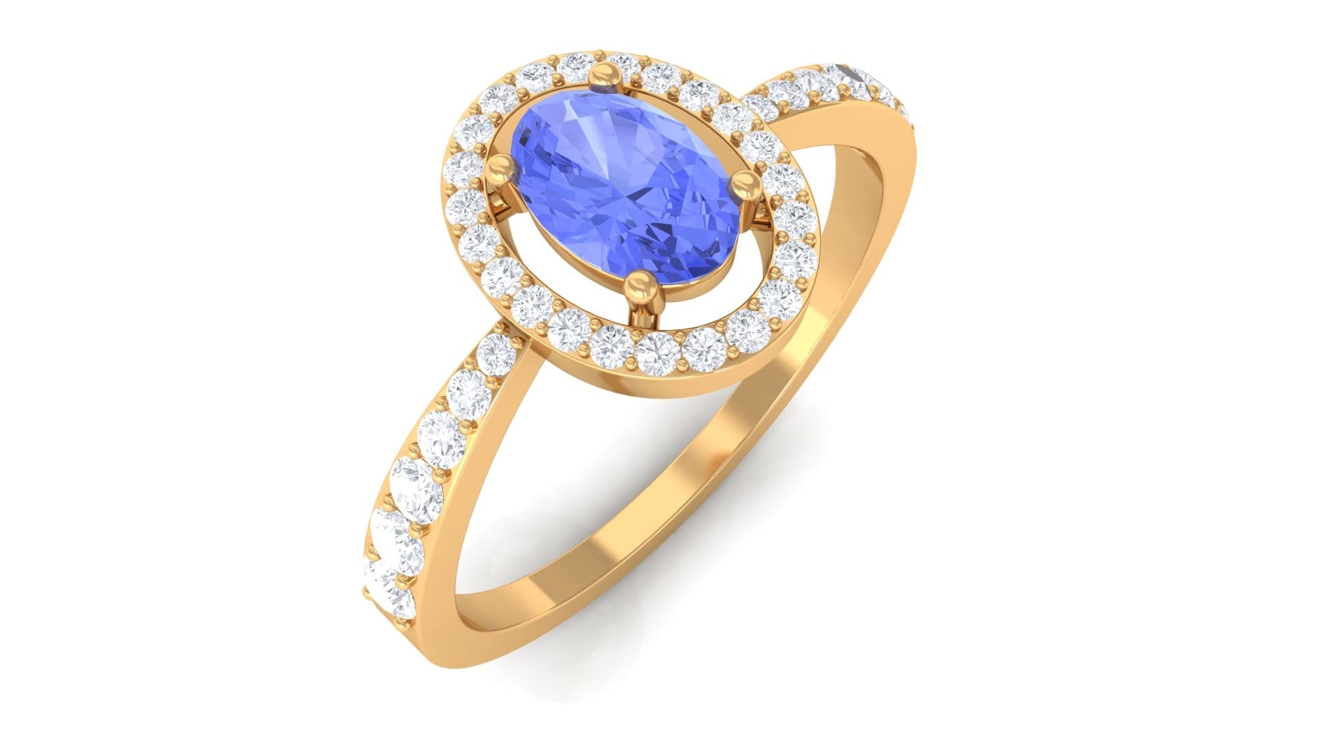 1 CT Oval Cut Tanzanite and Diamond Engagement Ring for Women - 14K Solid Gold Floating Halo Design - Perfect for Proposals, Anniversaries & Special Occasions