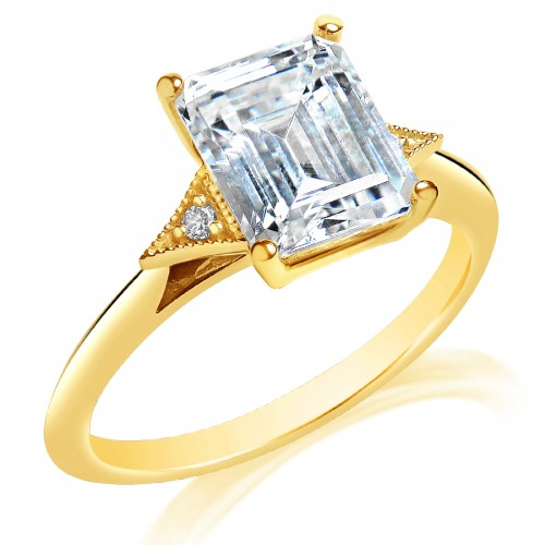 Elegant Knife Edge Engagement Ring with Triangular Side Stones - Perfect for Proposals, Weddings & Anniversaries