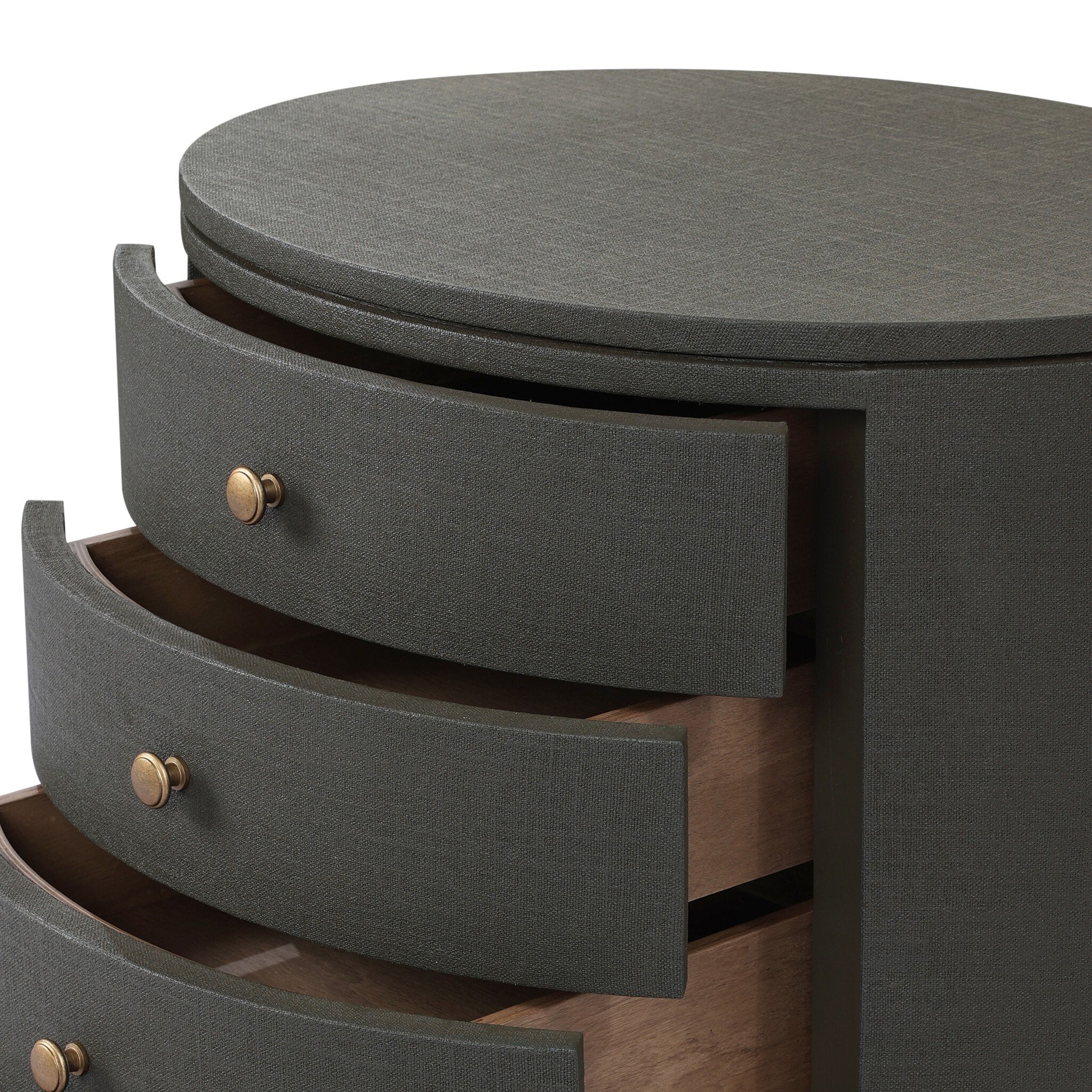Amelia Oval Nightstand - Dark Green Lacquered Linen Side Table for Bedroom, Living Room & Nursery | Modern Minimalist Bedside Table with Storage