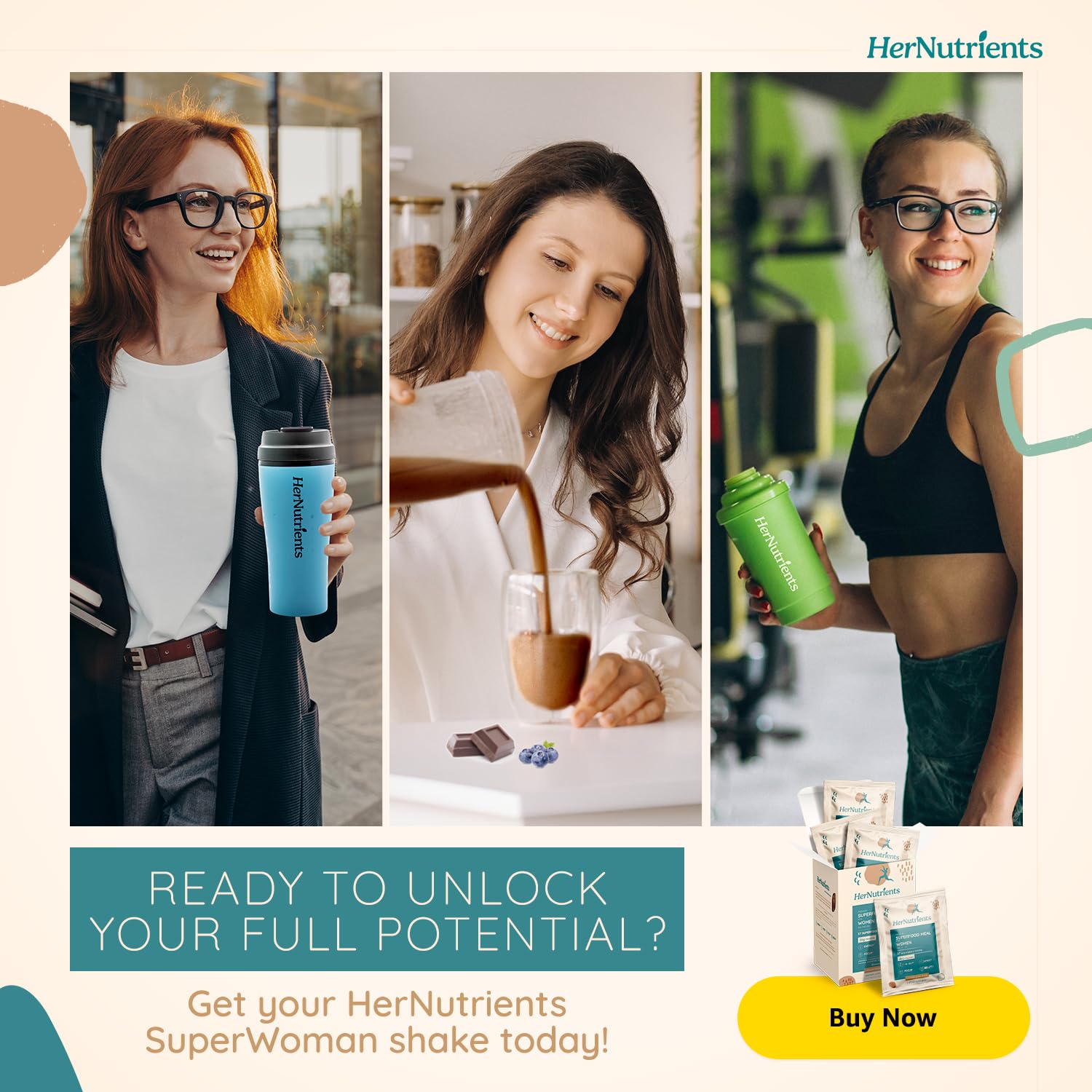 SuperFood Meal Replacement Protein Powder for Women - All-In-One Shake with Greens, Vitamins & Collagen | Chocolate Flavor, No Added Sugar | Supports Women's Health, Energy, Focus & Beauty | Perfect for Breakfast, Post-Workout or Healthy Snack (1 Sample Packet, Chocolate)