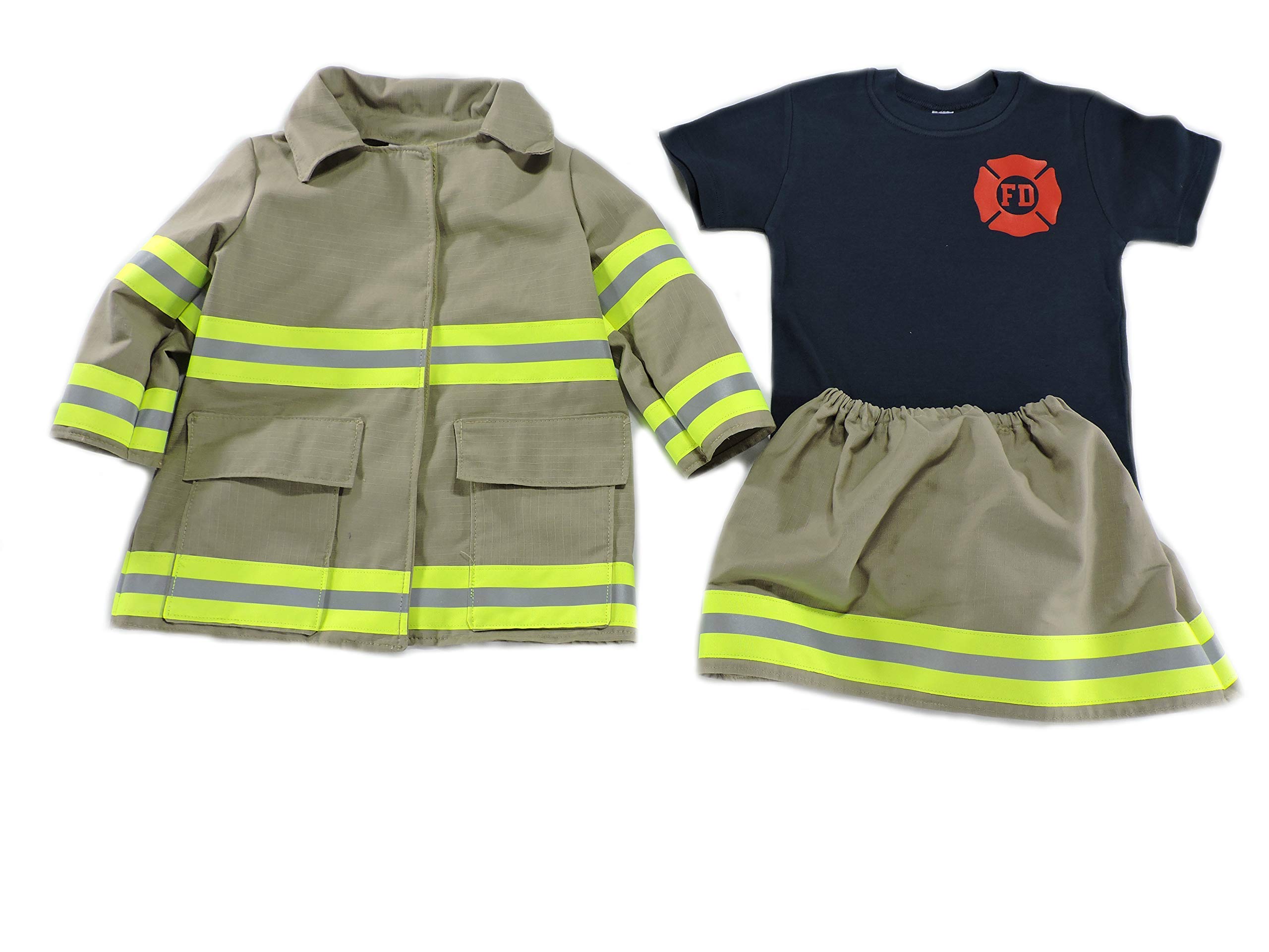 Kids Firefighter Costume Set - Toddler Girl Fireman Outfit with Jacket & Bunker Gear | Halloween Dress Up, Pretend Play, Birthday Party
