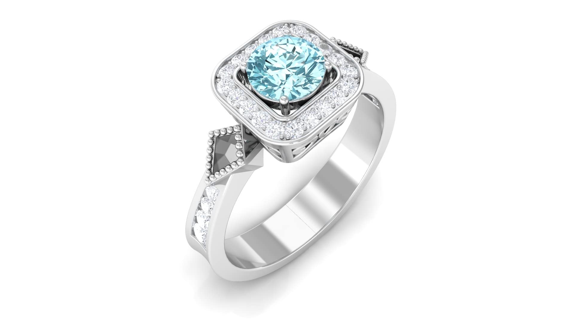 1 CT Aquamarine and Diamond Vintage Engagement Ring in 14K Solid Gold, Handcrafted Beaded Wedding Band – Perfect for Proposals, Anniversaries & Romantic Occasions